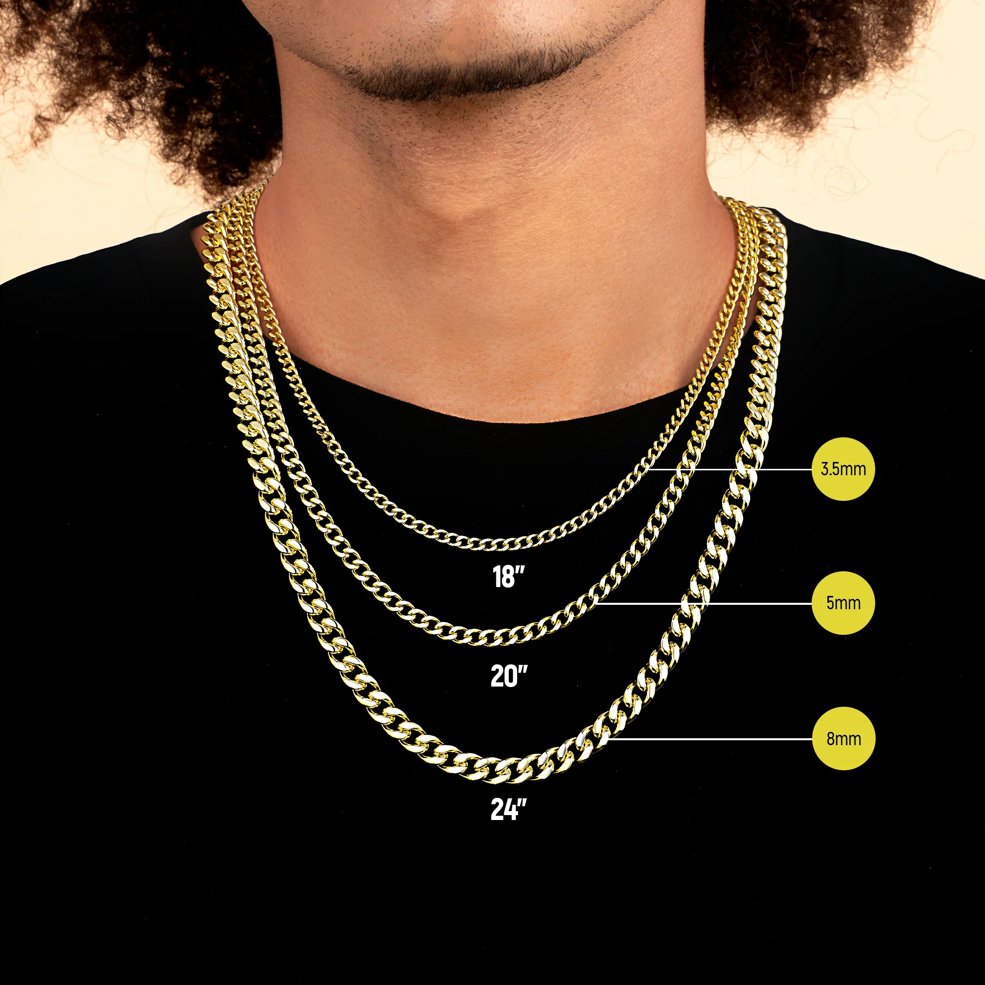 8mm Miami Micro Cuban Curb Chain - Yellow Gold - Image 2