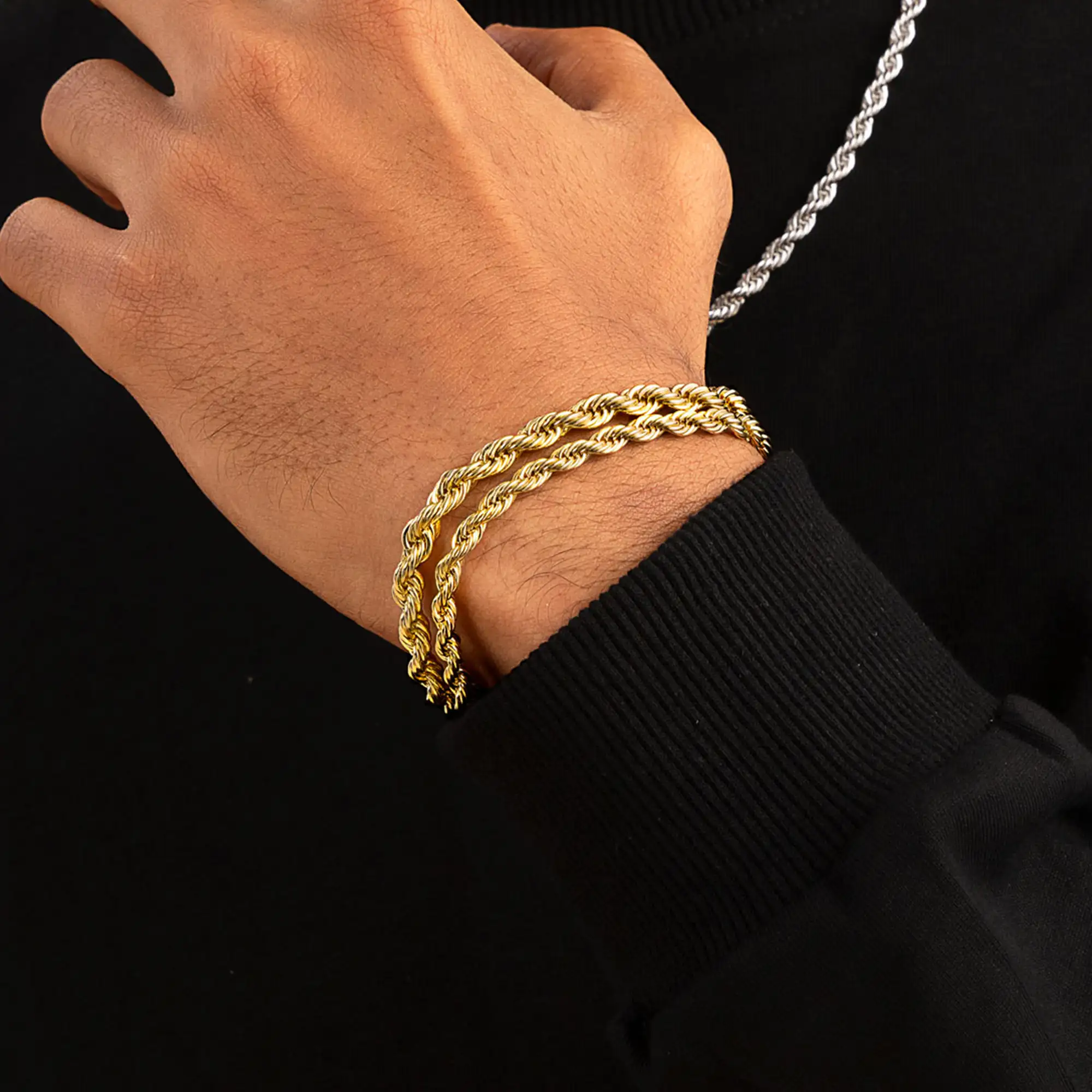 Micro Round Cut Cuban Link + Rope Bracelet Gift Set - Image 3