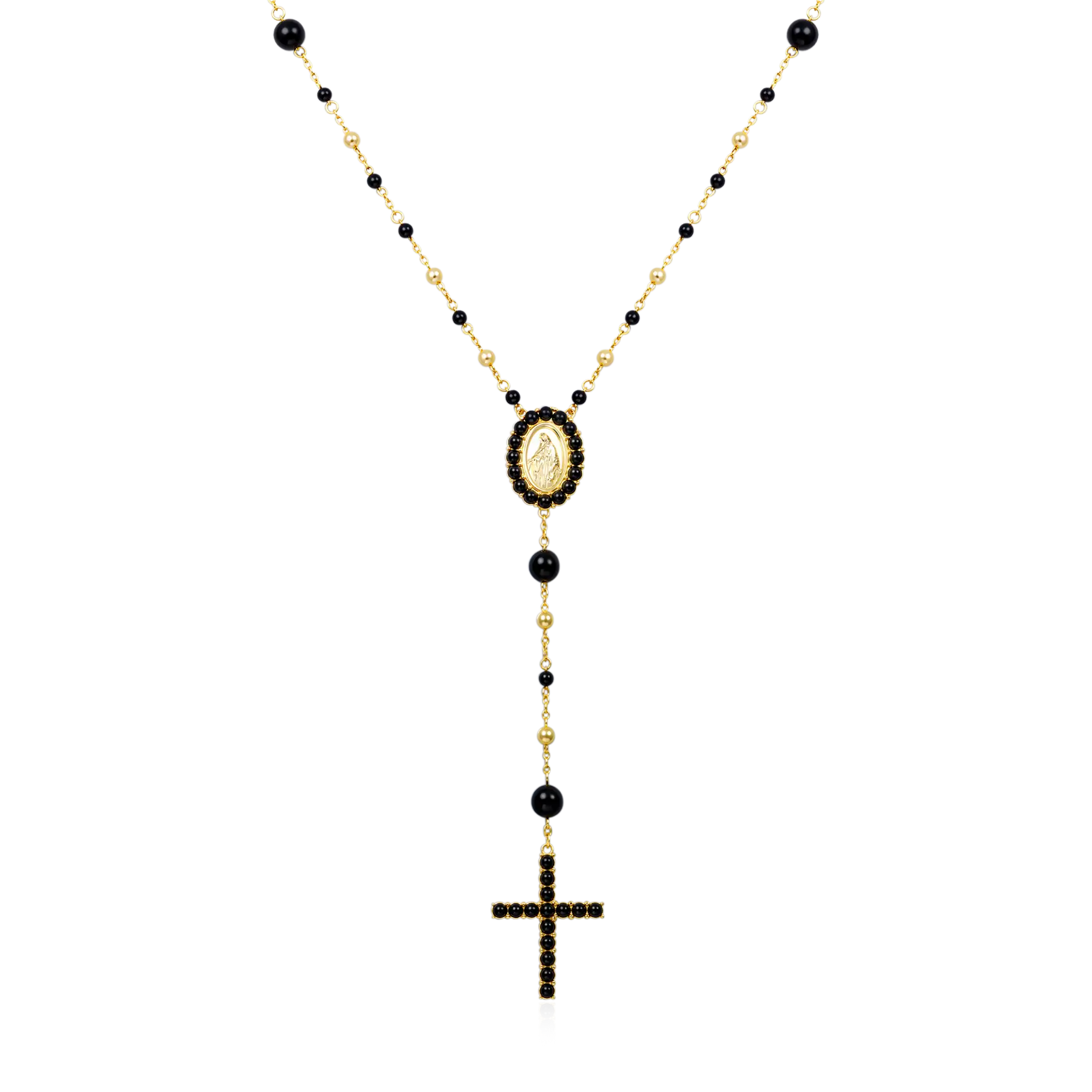 Midnight Pearl Virgin Mary Rosary Necklace