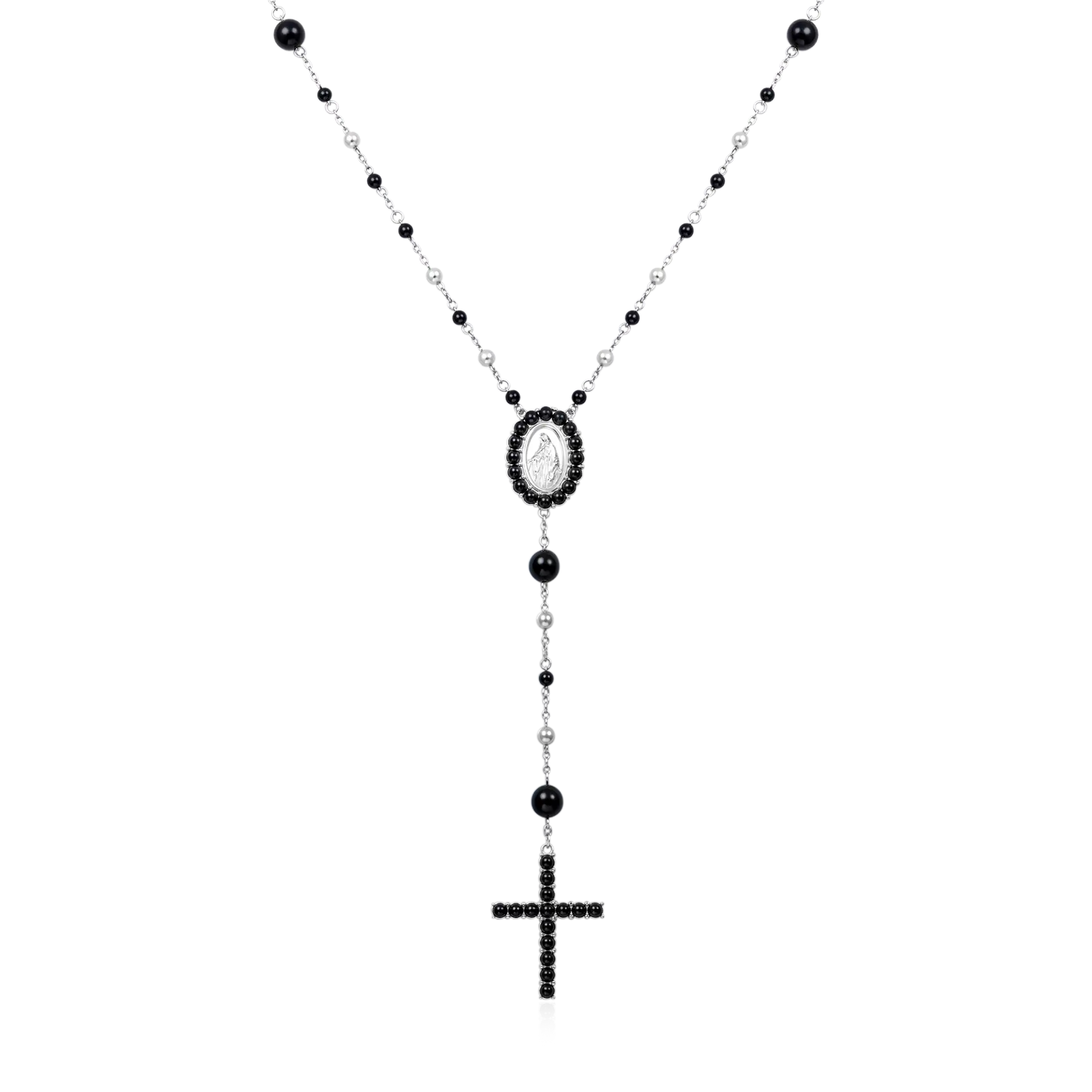 Midnight Pearl Virgin Mary Rosary Necklace - Image 7