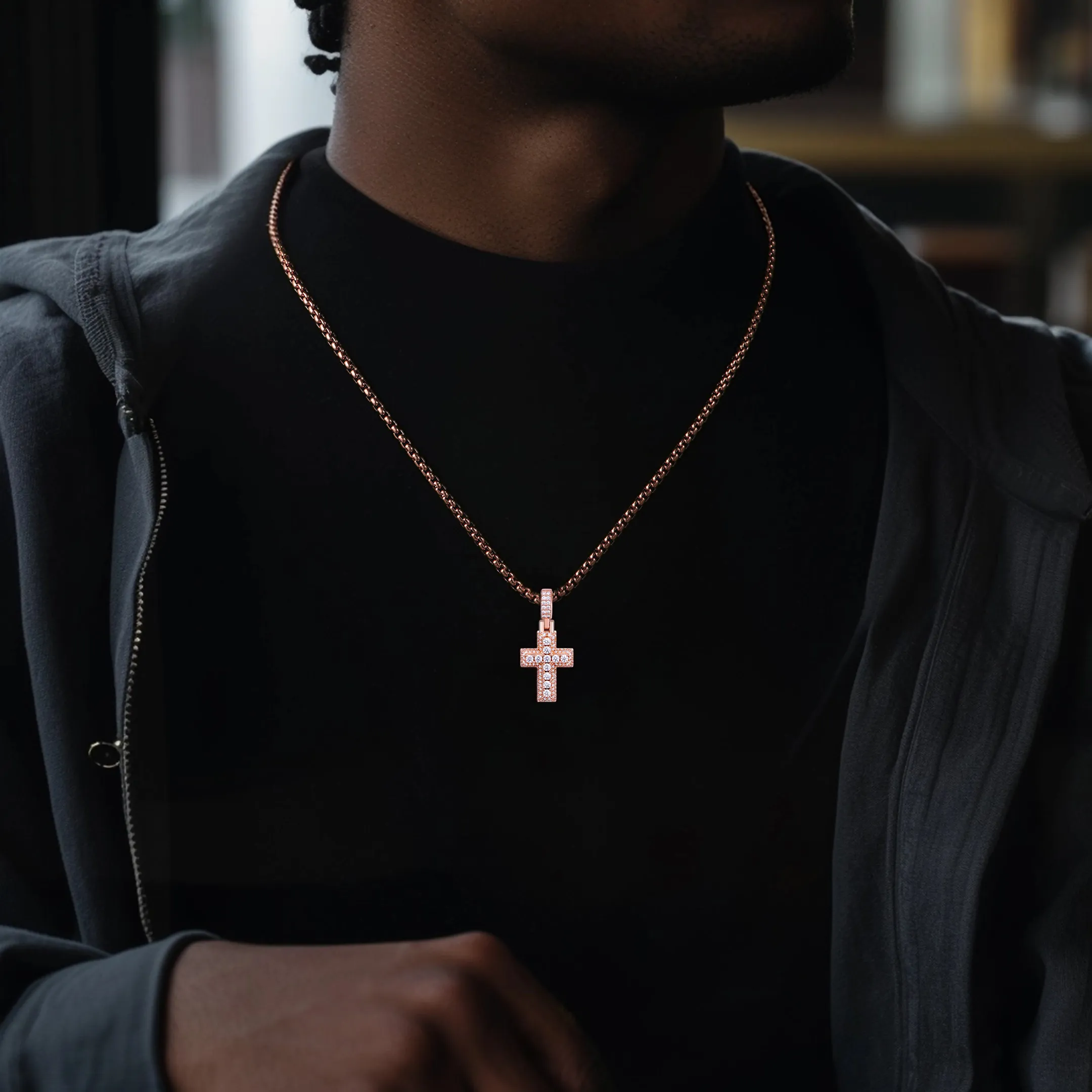 Moissanite Brilliance Layered Cross Pendant - Small - Image 2