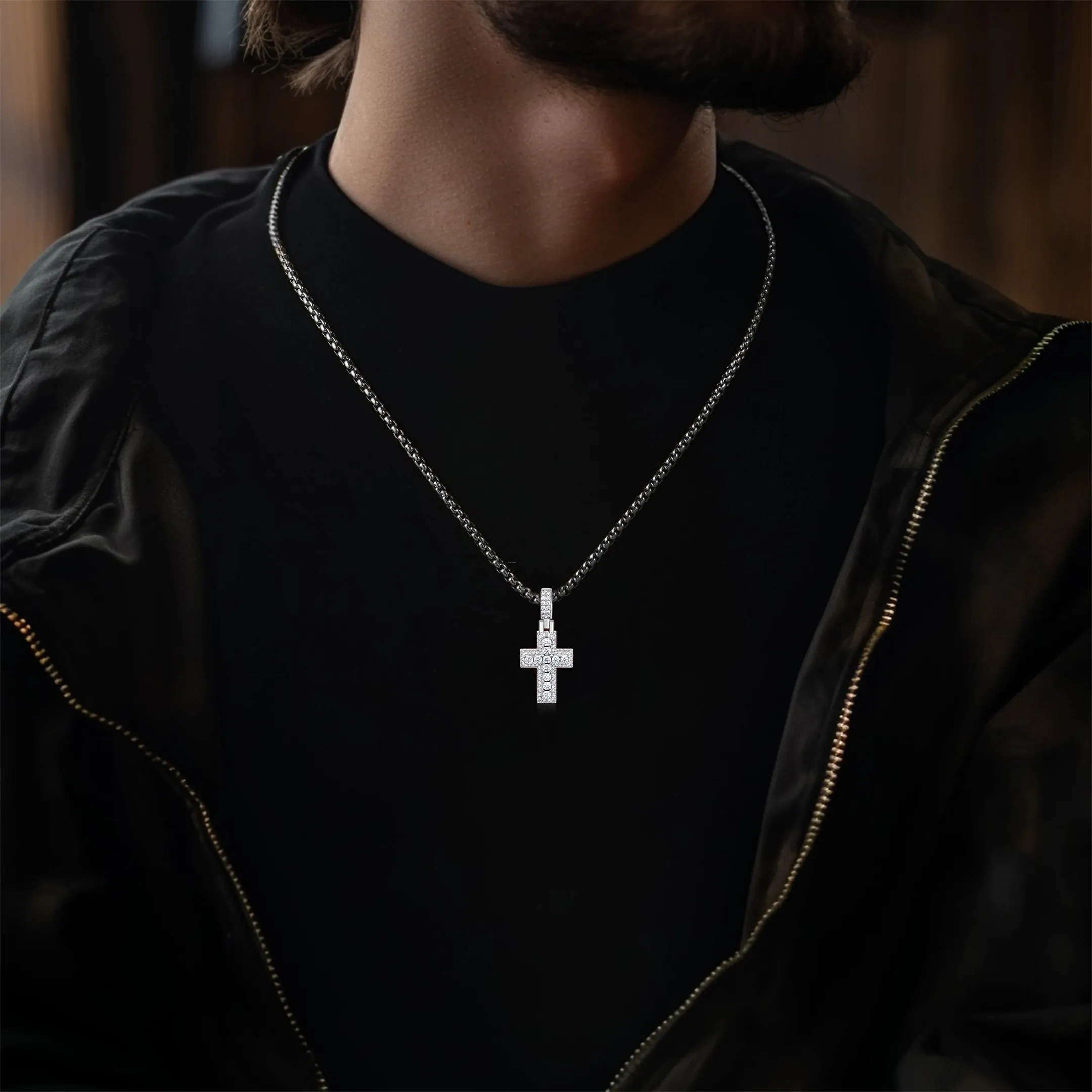 Moissanite Brilliance Layered Cross Pendant - Small - Image 5