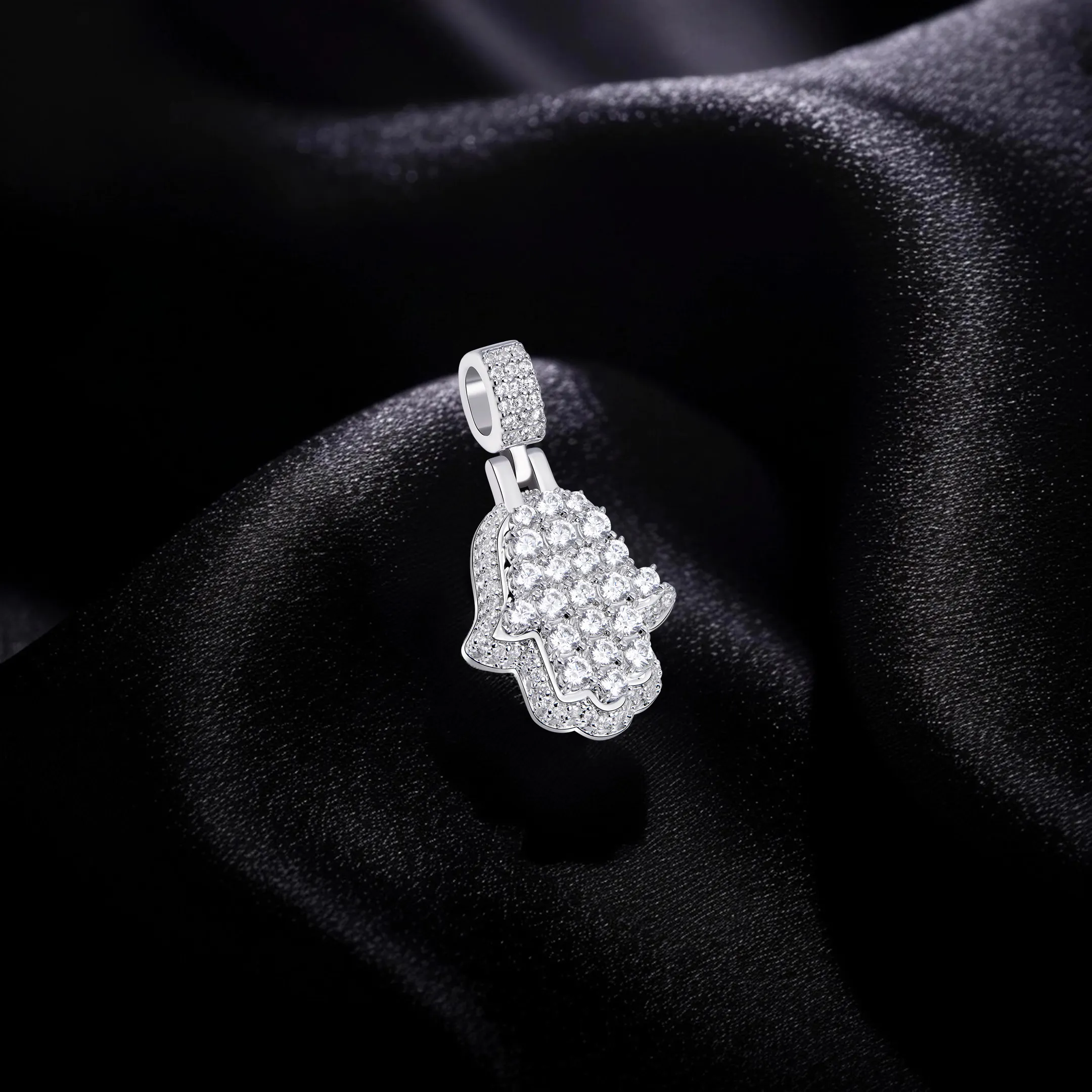 Moissanite Brilliance Layered Hamsa Pendant - Small - Image 3