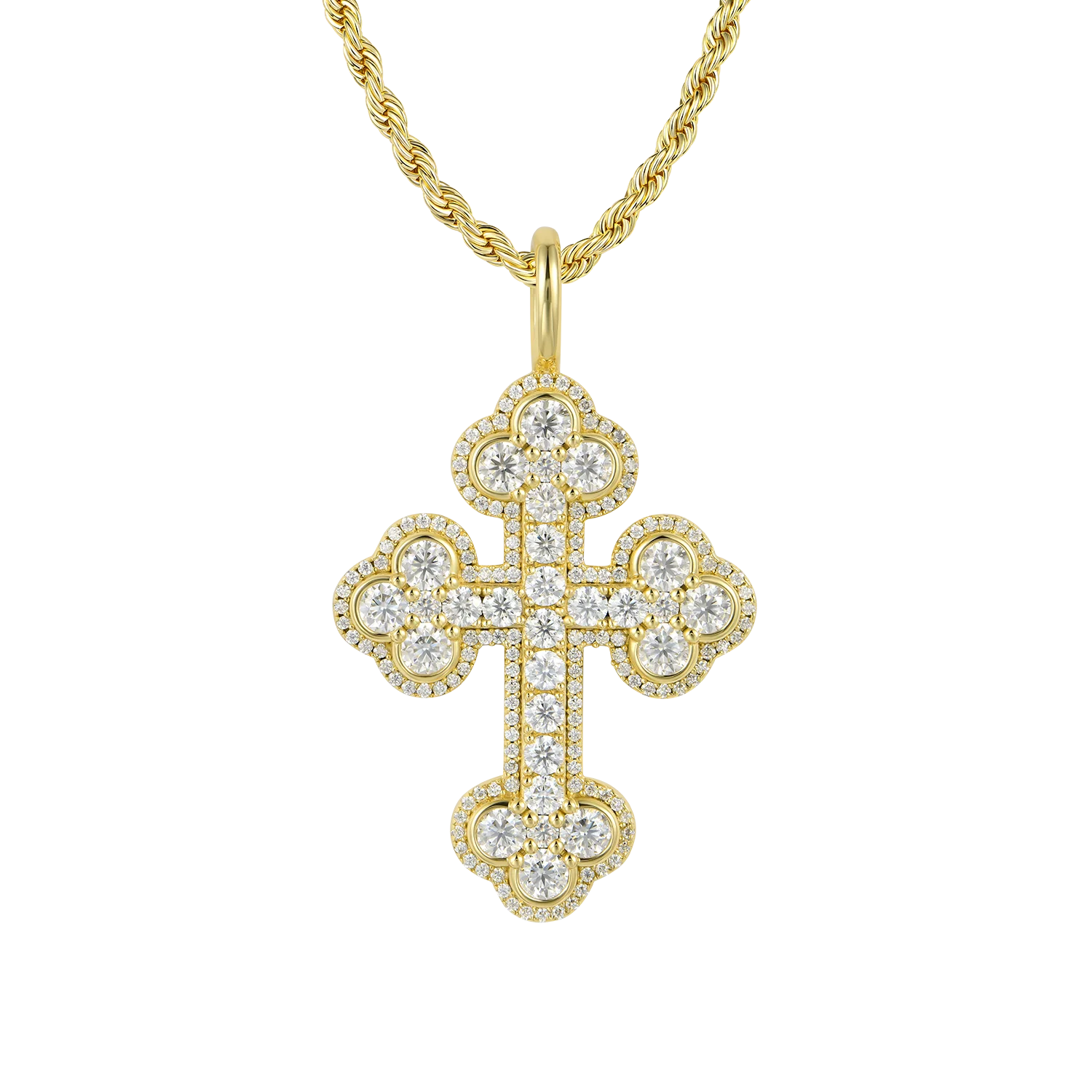 Moissanite Double-Layered Halo Rounc Cut Bottoni Cross Pendant - Image 5
