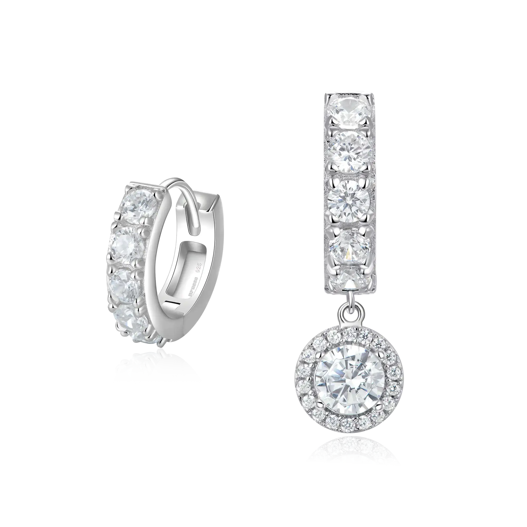 Moissanite S925 Halo Dangly & Classic Hoop Earring Set - Image 2
