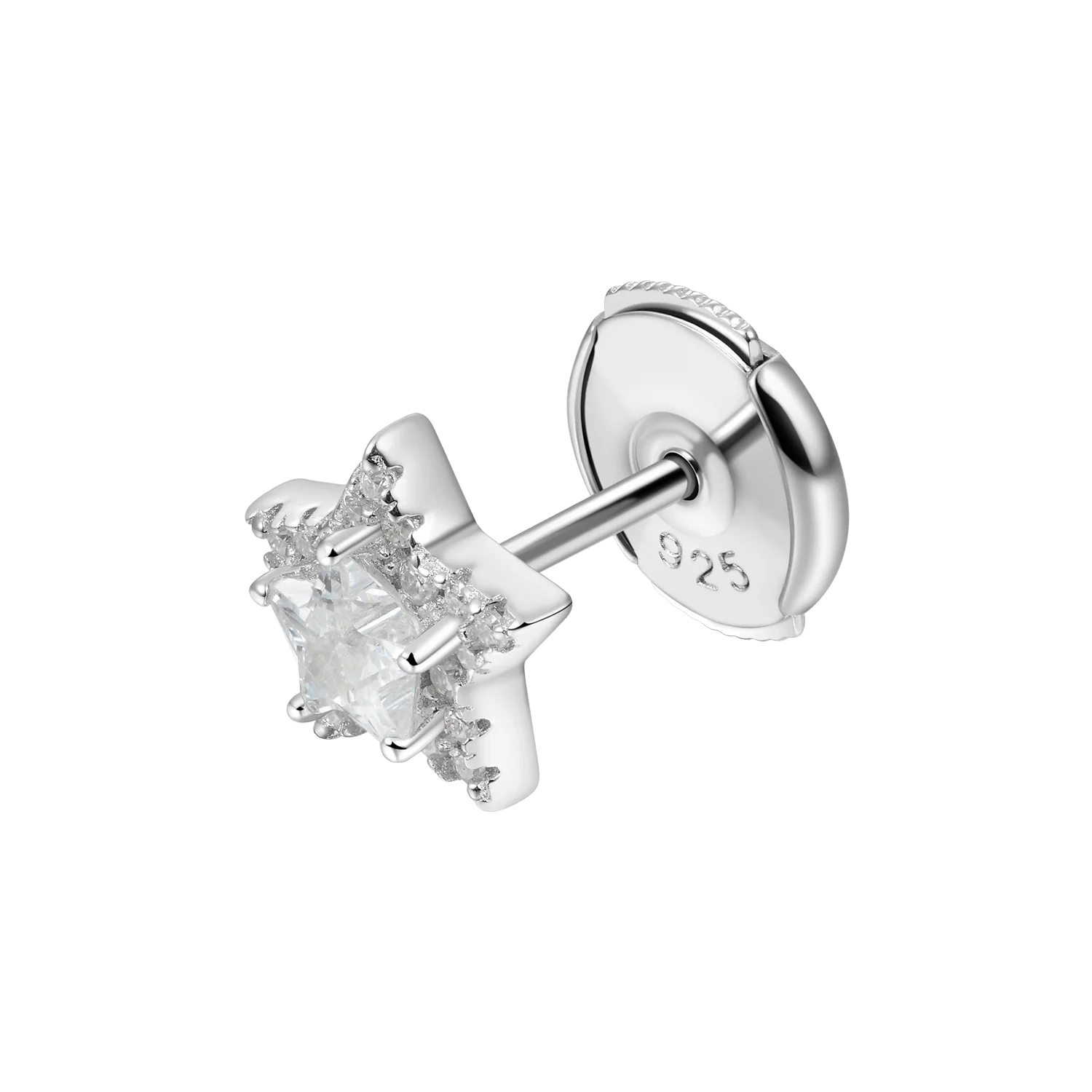 Moissanite Halo Star Stud Earring - Single - Image 4