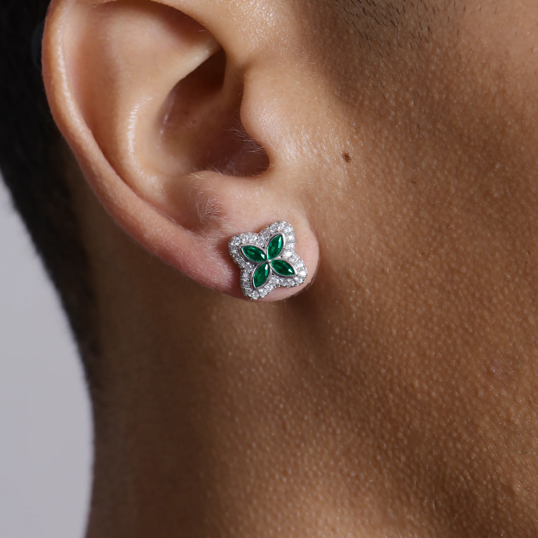 S925 Iced Luminous Clover Earrings - Image 2