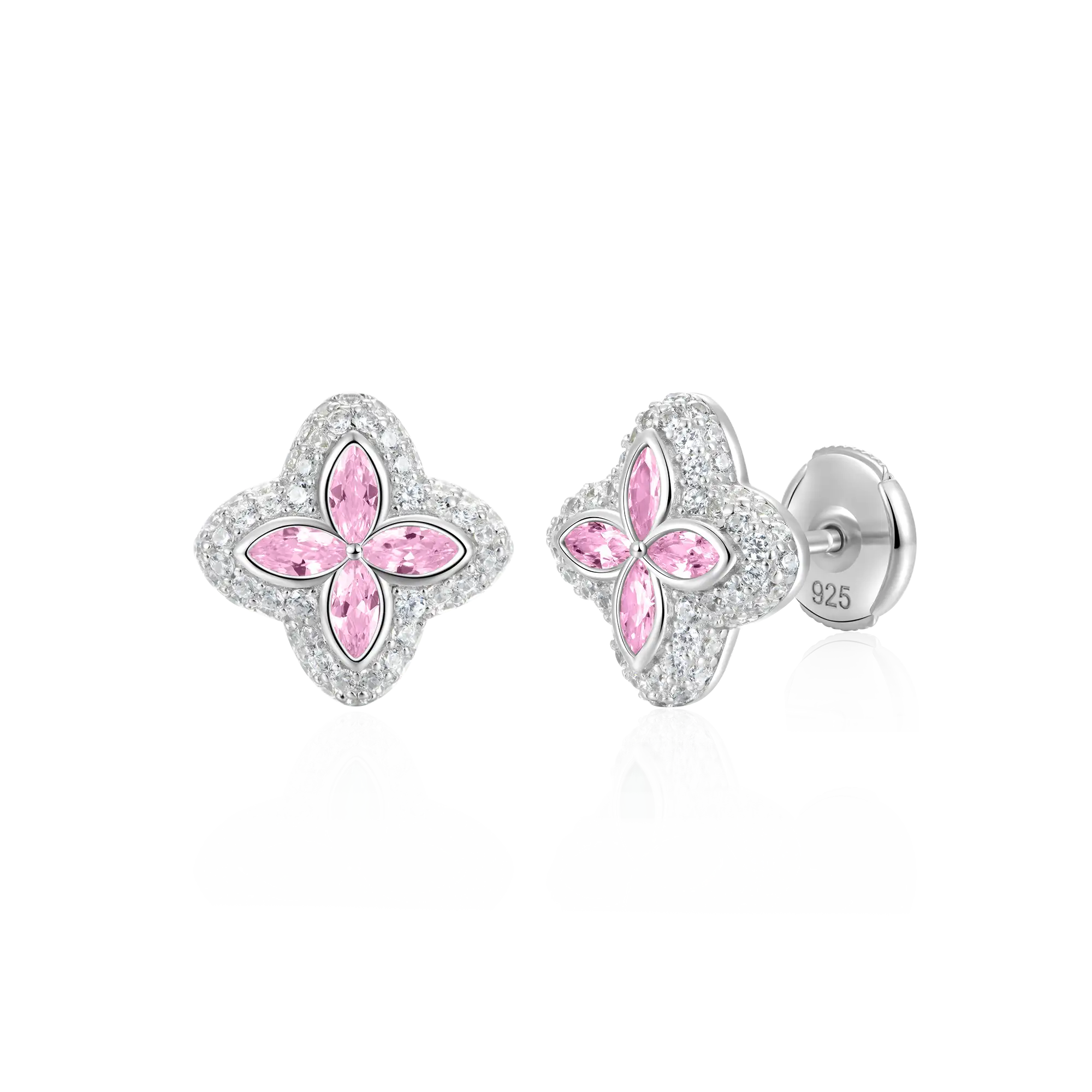 Moissanite S925 Luminous Clover Earrings - Pink Diamond