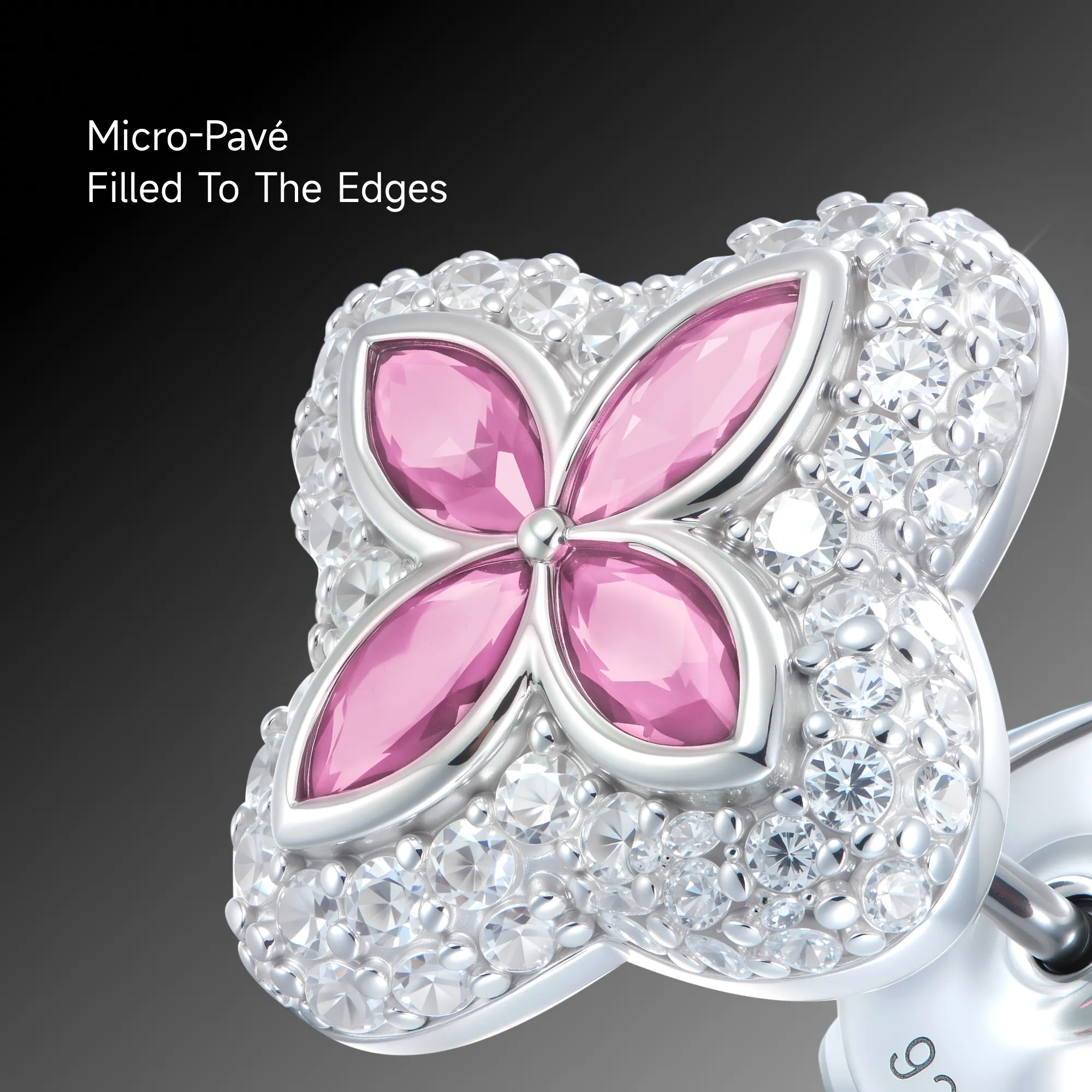 Moissanite S925 Luminous Clover Earrings - Pink Diamond - Image 4