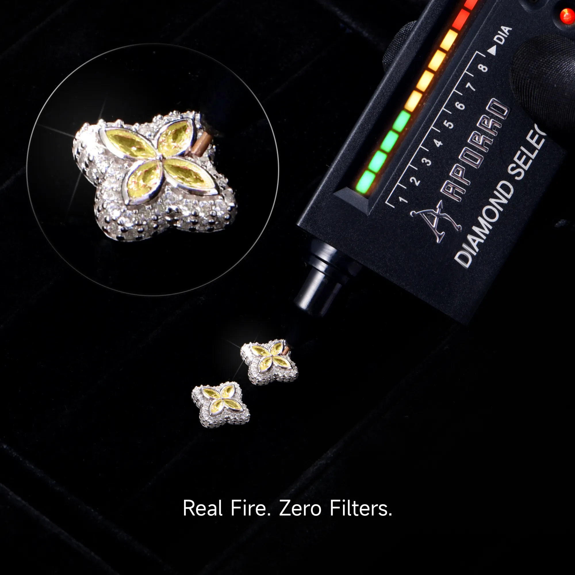 Moissanite S925 Luminous Clover Earrings - Yellow Diamond - Image 5