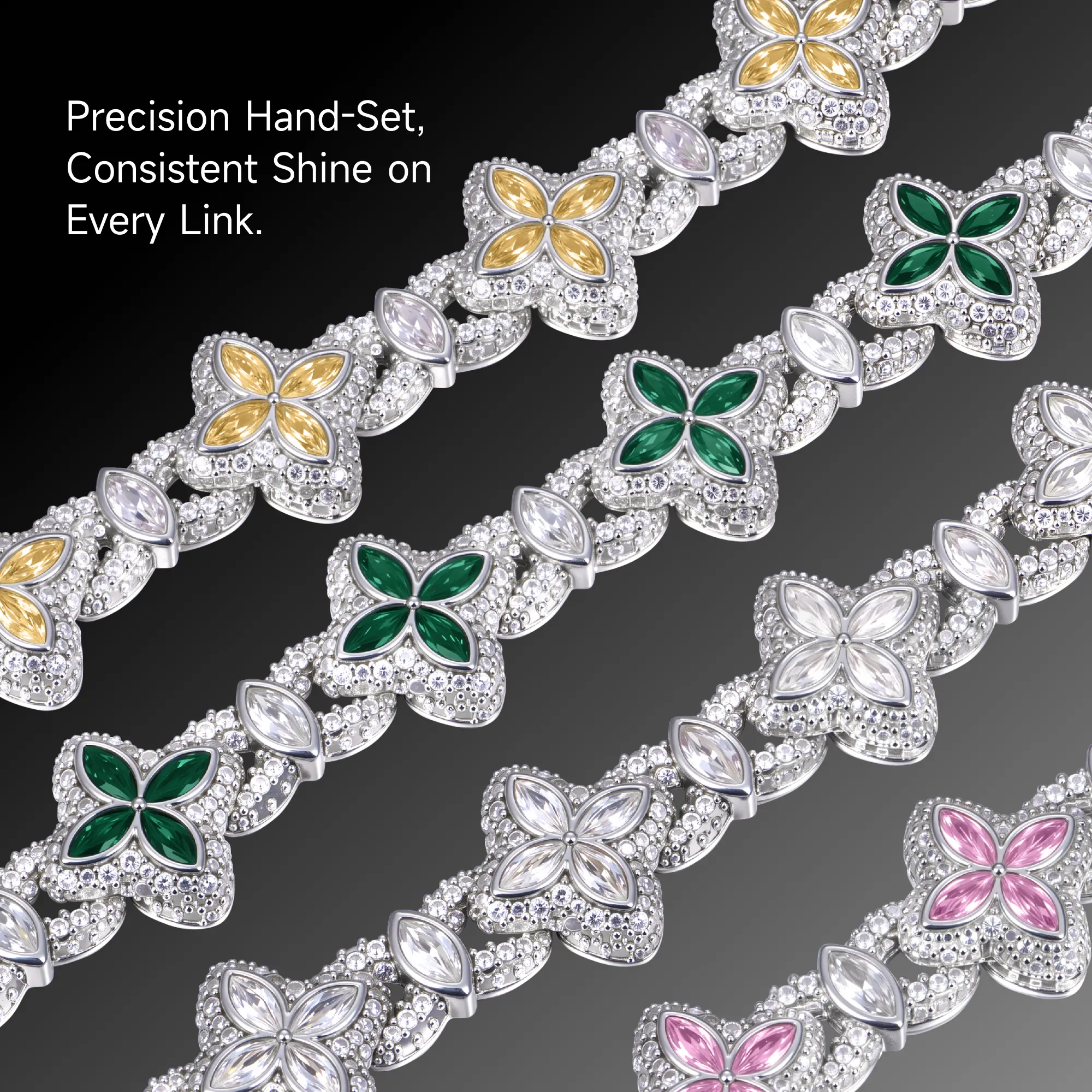 Moissanite Luminous Clover Necklace & Wallet Chain - White Diamond - Image 7