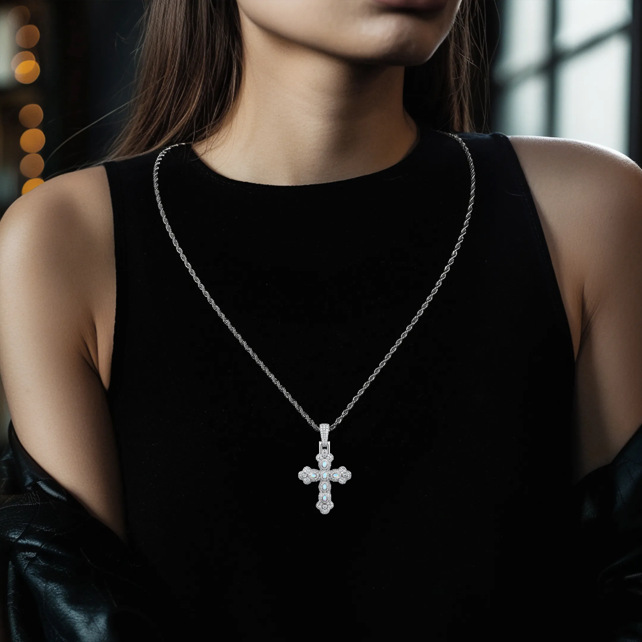 Opal Bloom Cross Pendant - Image 3