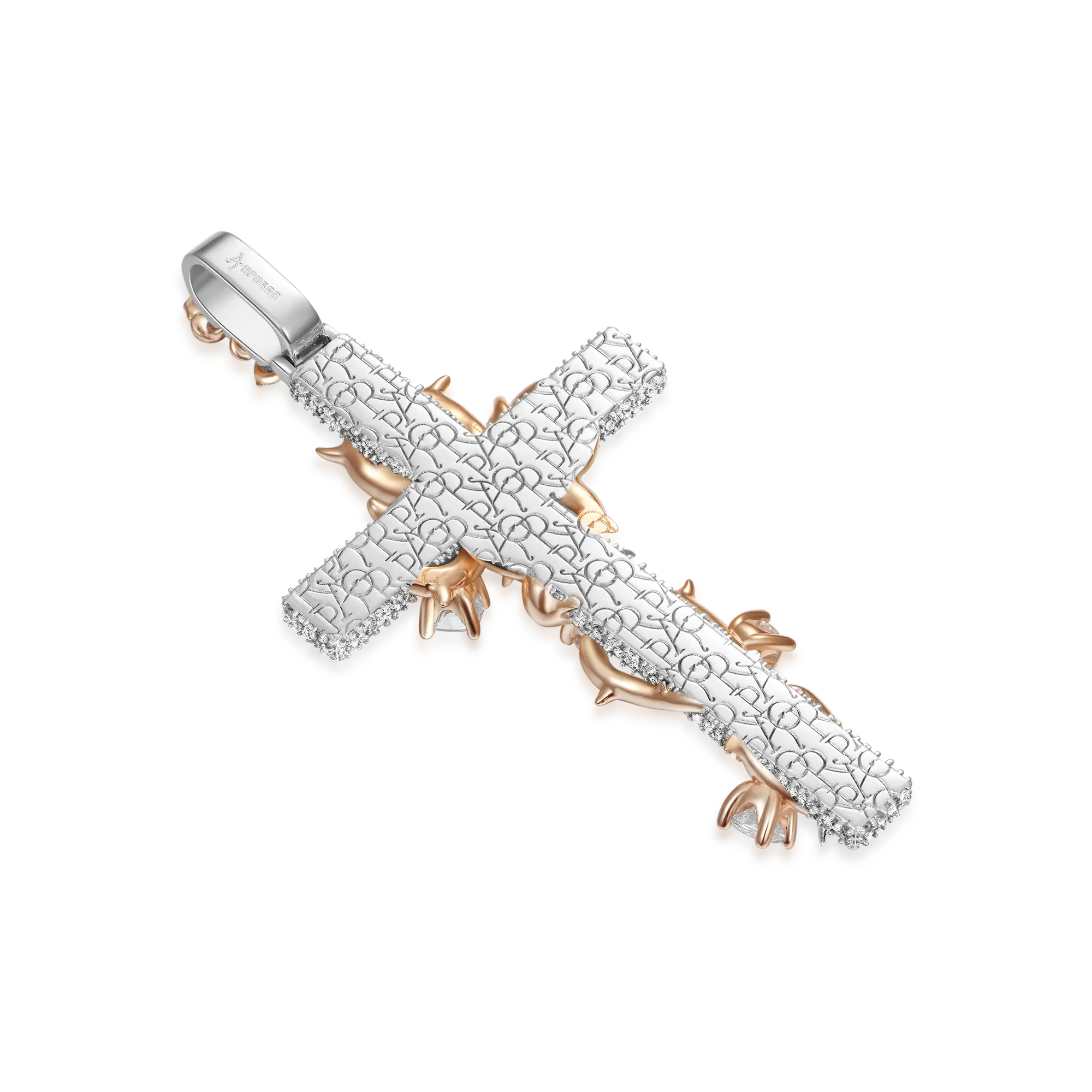 Moissanite Pave Set Thorned Rose Cross Pendant - Image 12