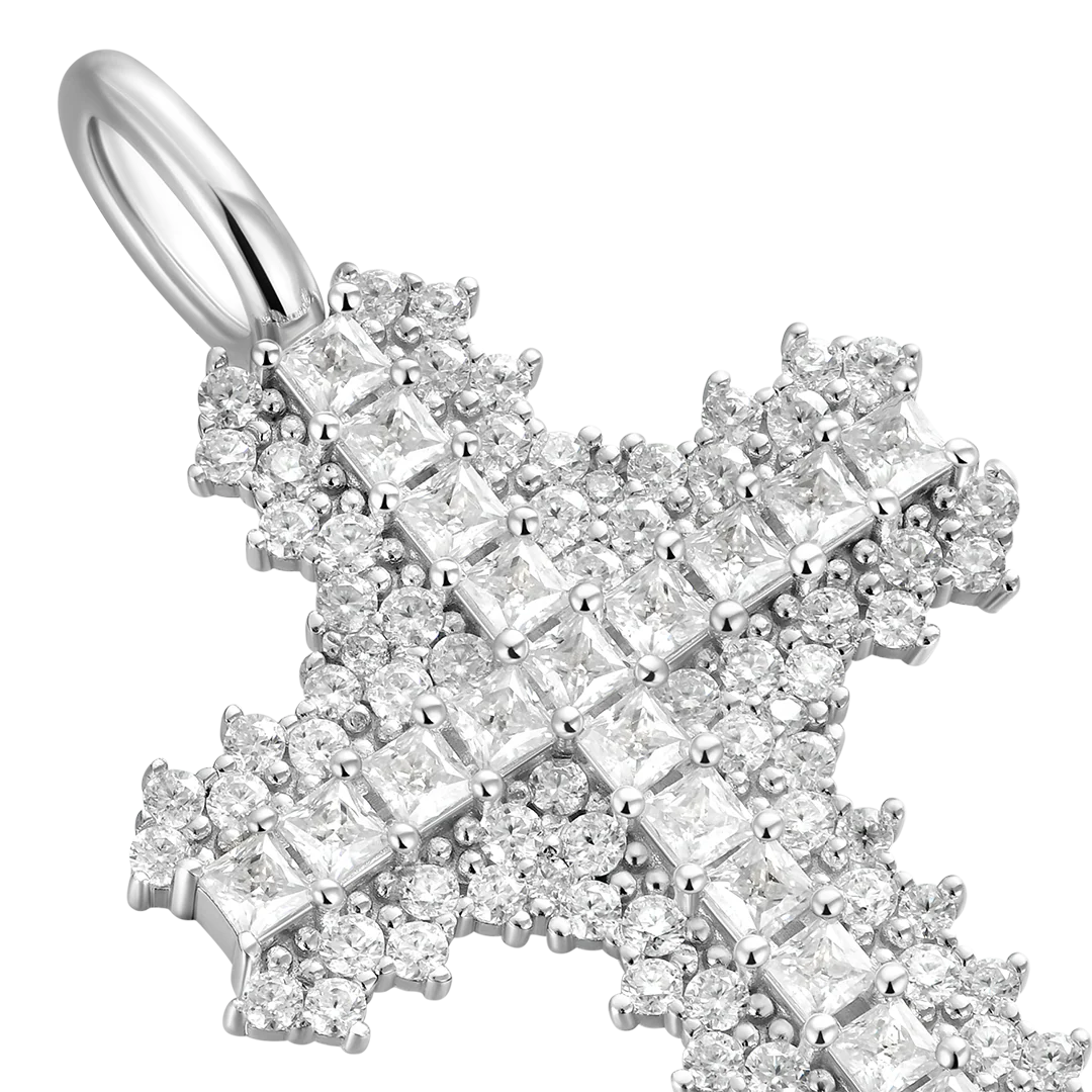 Moissanite Princess Cut Flooded Cross Pendant - Image 6