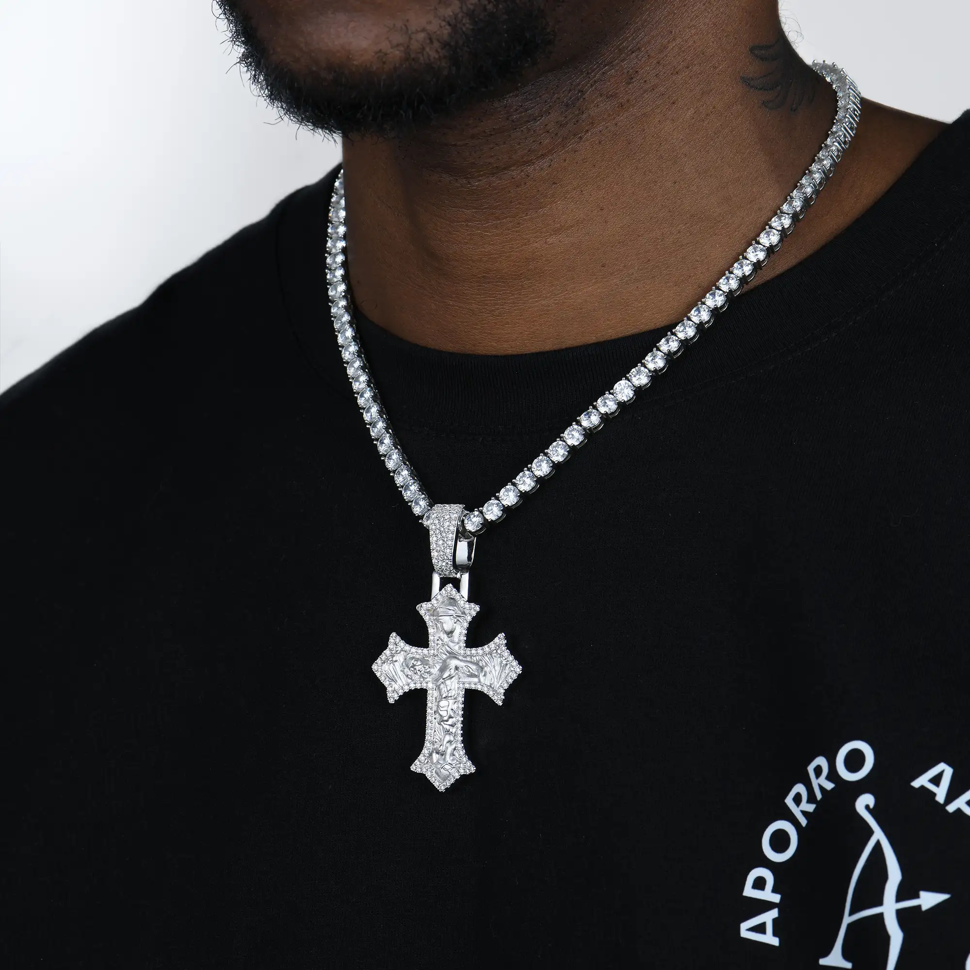 Moissanite Sacred Devotion Cross Pendant - Medium - Image 2