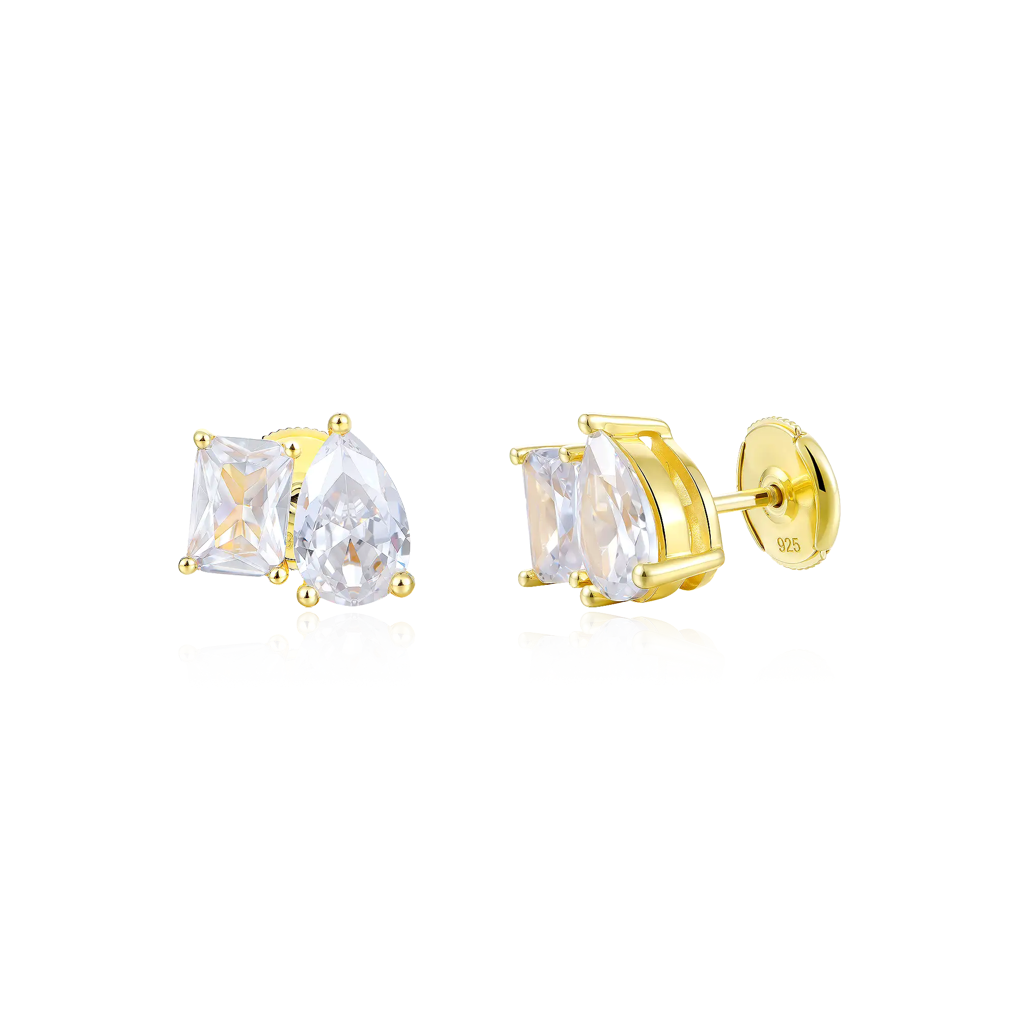 Moissanite S925 Toi et Moi Emerald & Pear Stud Earrings - Image 3