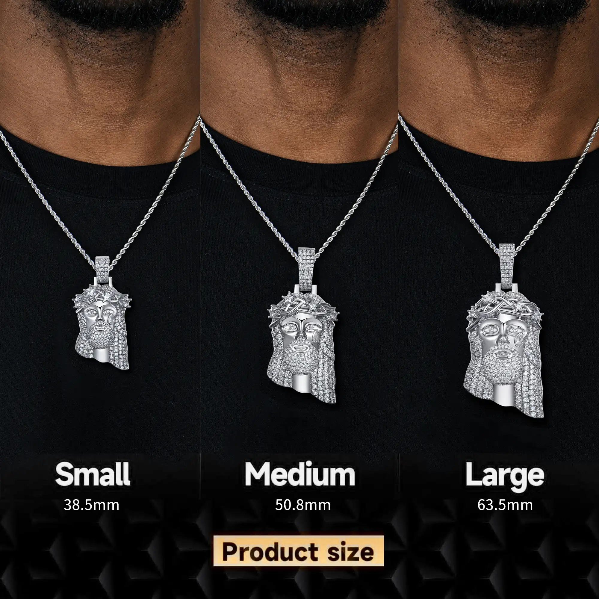 White Gold Stellar Jesus Pendant - Small - Image 2
