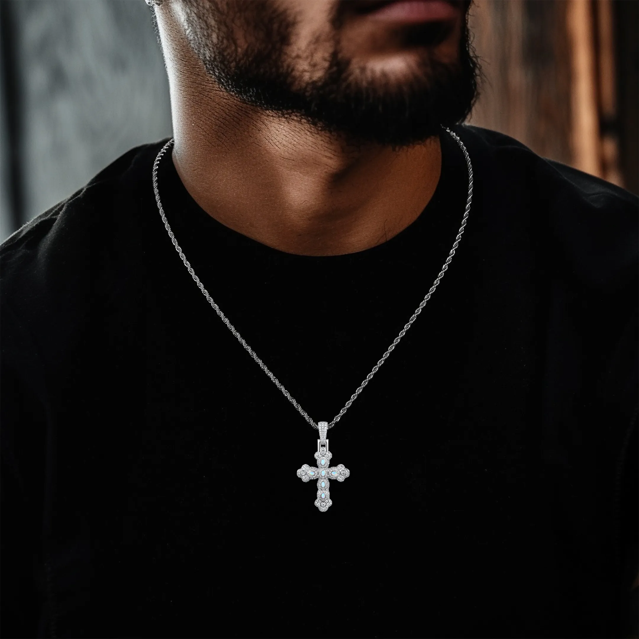 Opal Bloom Cross Pendant - Image 2