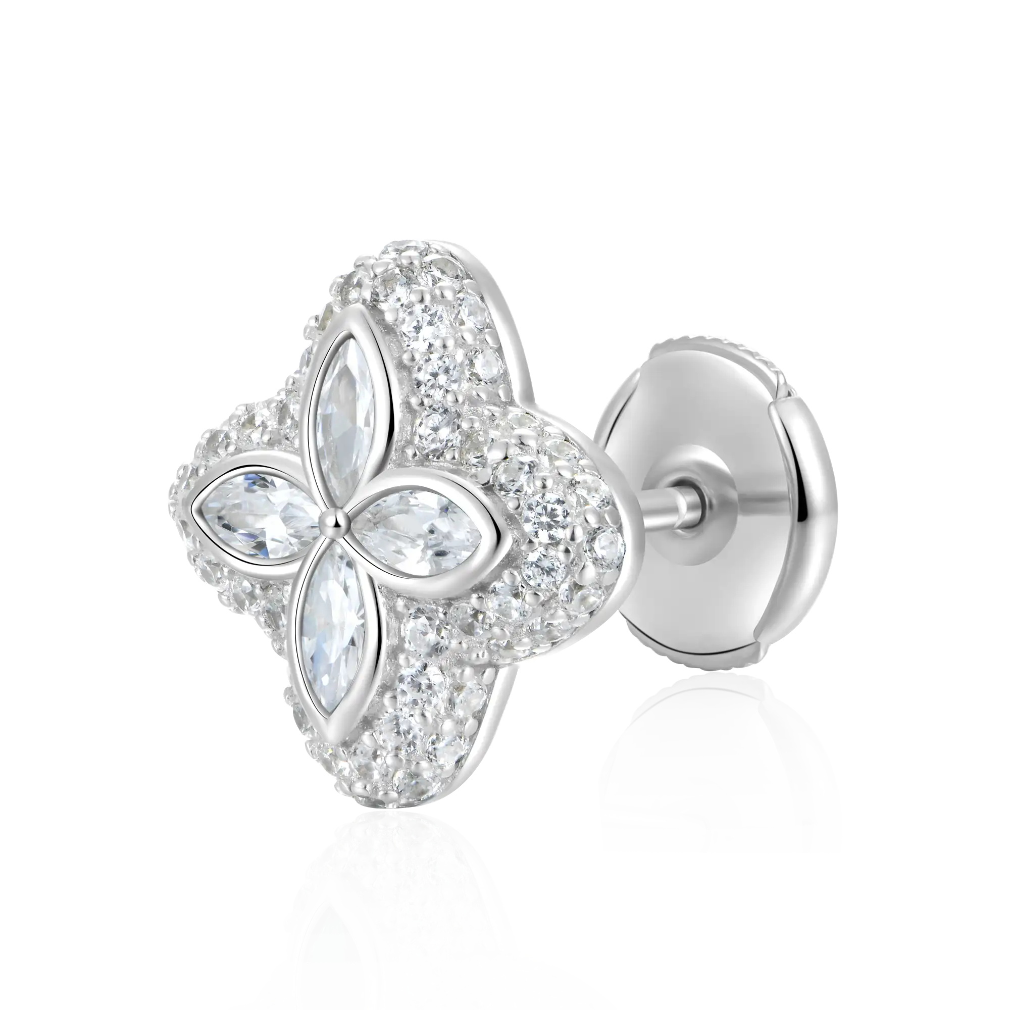 S925 Paved Hoop & Clover Stud Earring Set - Image 4