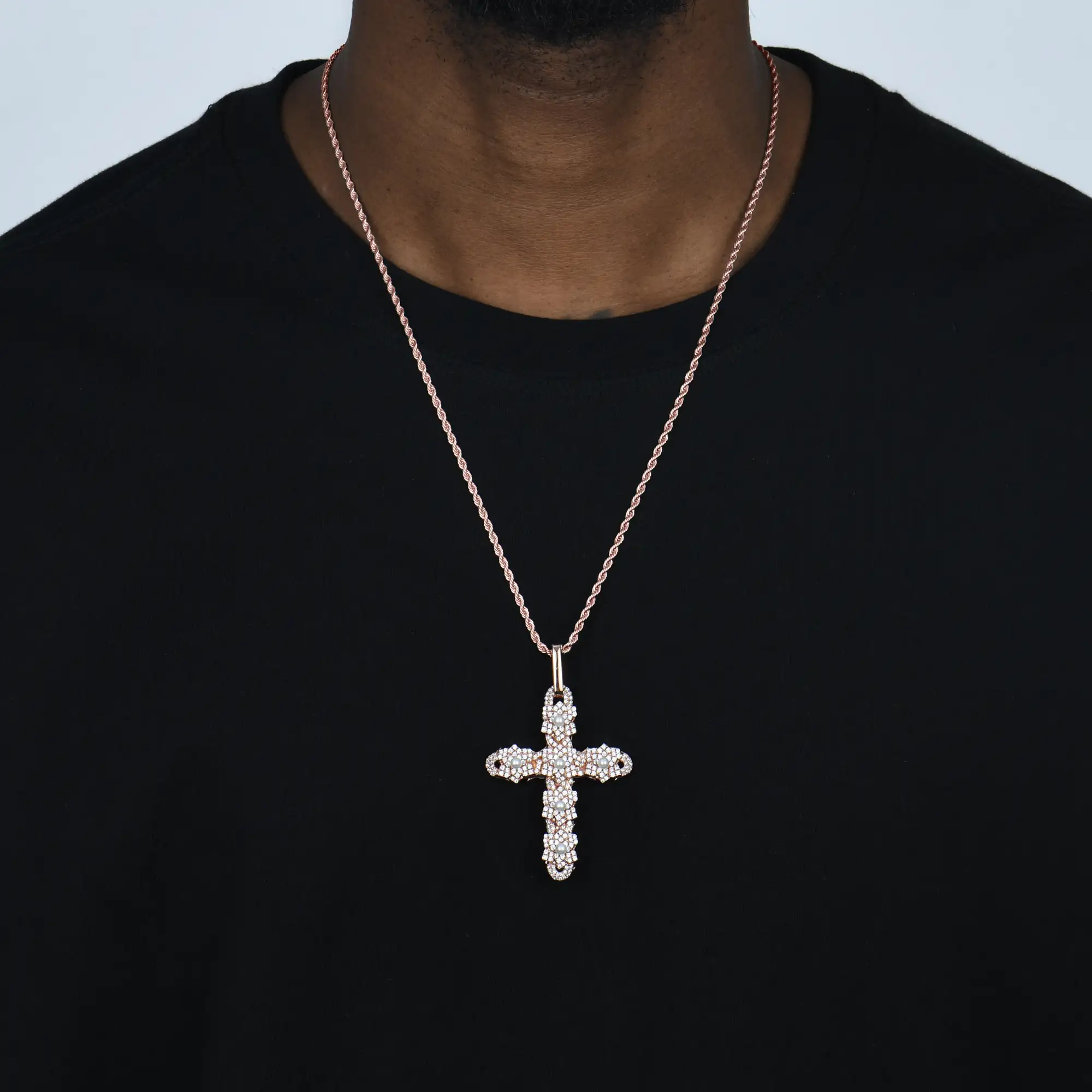 Pearl Rose Cross Pendant - Rose Gold - Image 3