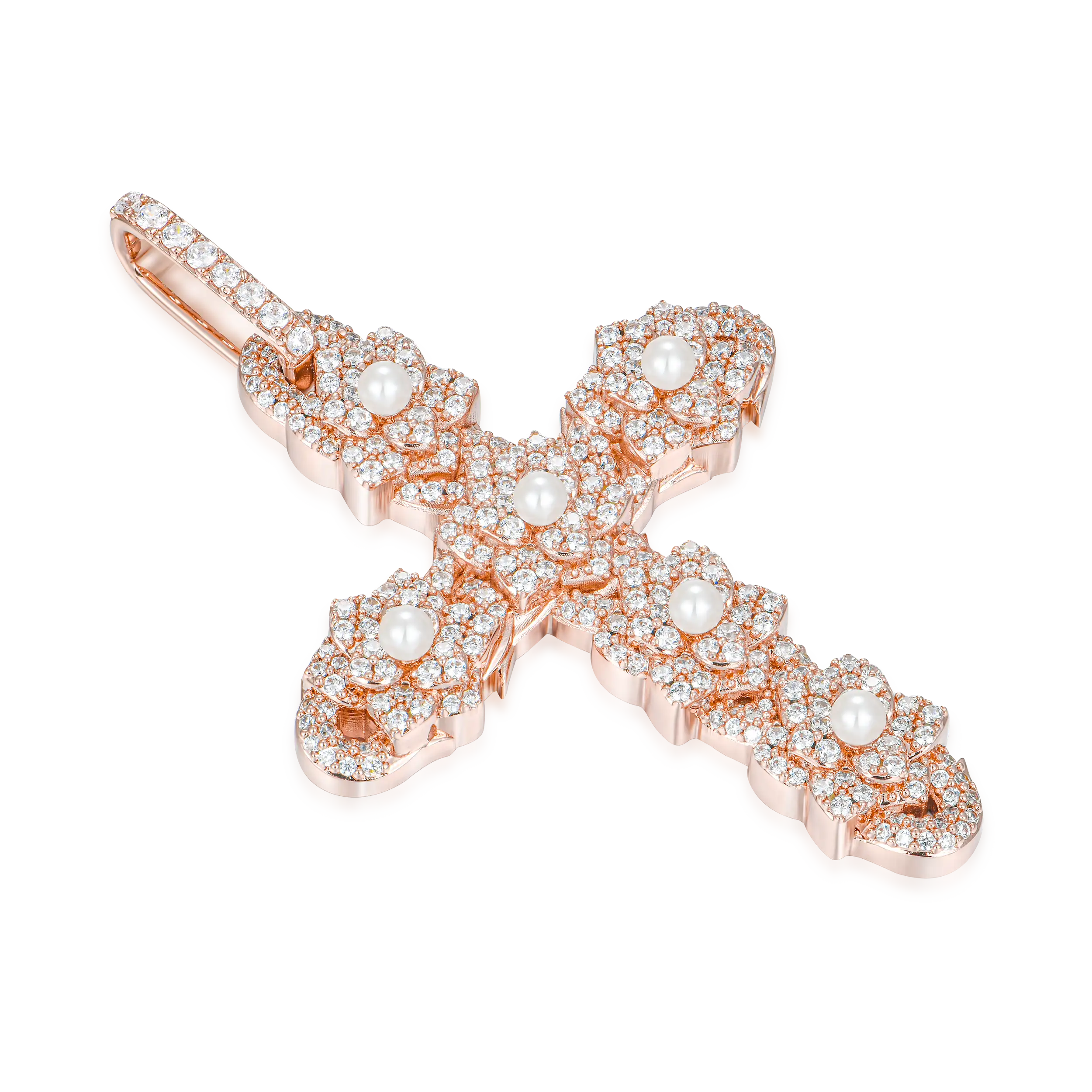 Pearl Rose Cross Pendant - Rose Gold - Image 4