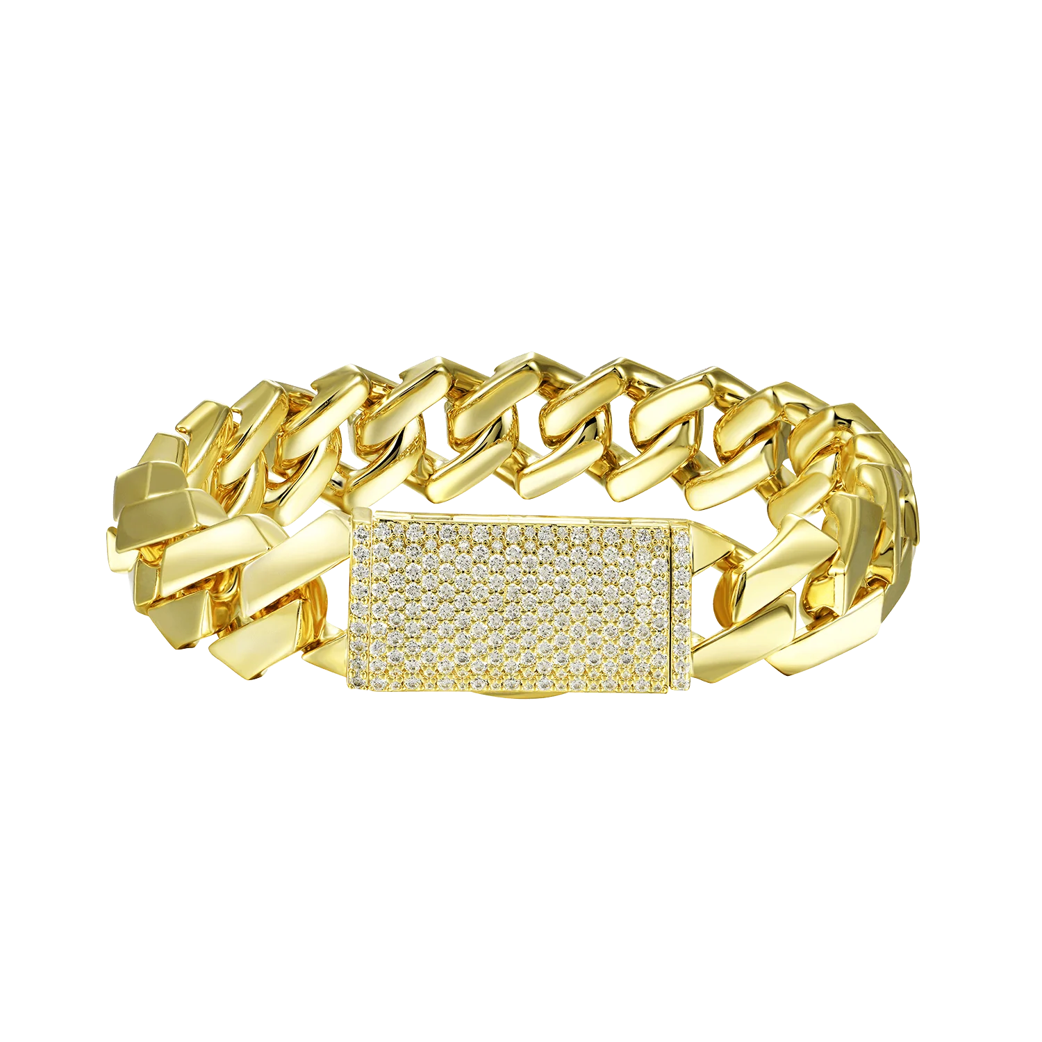Plain Gold Prong Cuban Link Bracelet - 15mm - Image 7