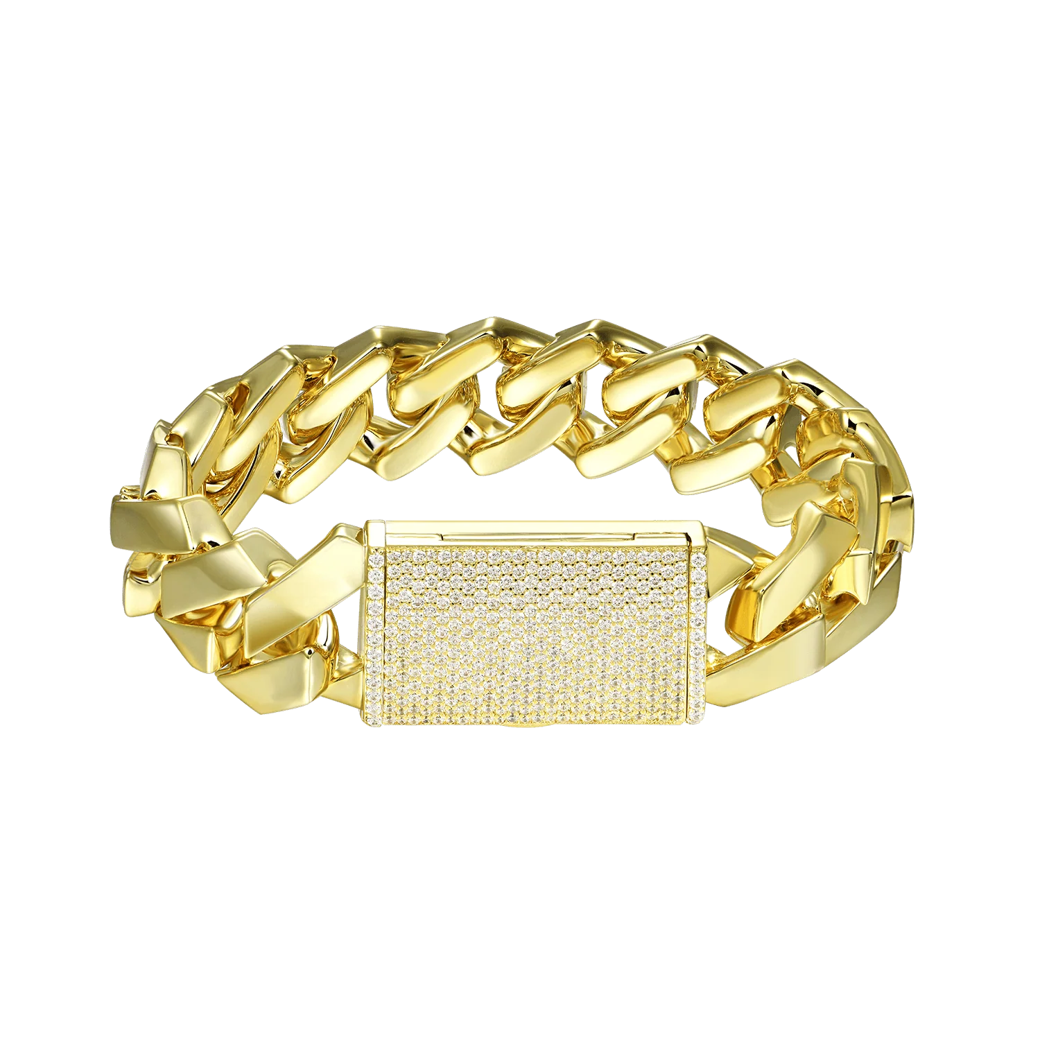 Plain Gold Prong Cuban Link Bracelet - 19mm - Image 7