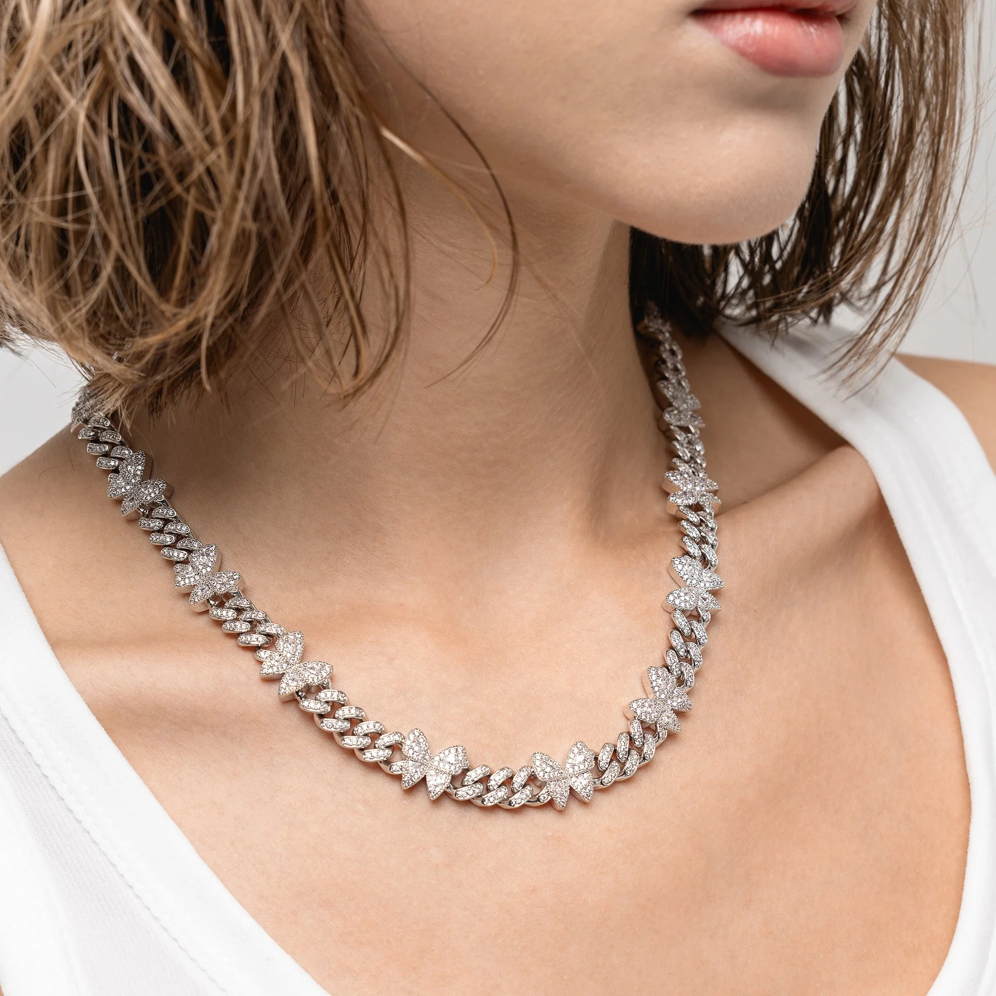 Vivid Round Cut Clustered Butterfly Cuban Necklace - 8mm - Image 2