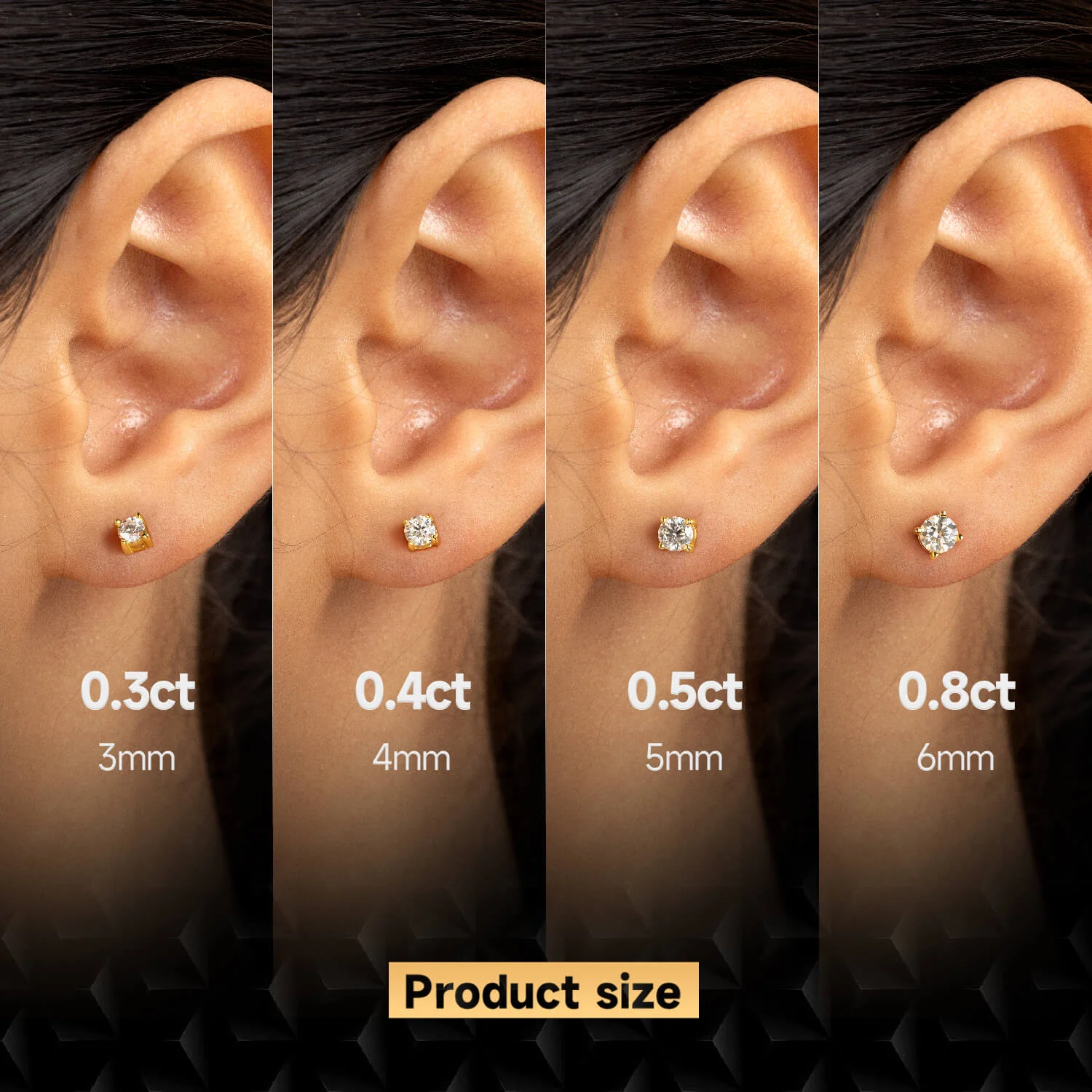 Single Moissanite Round Cut Stud Earring - Image 3