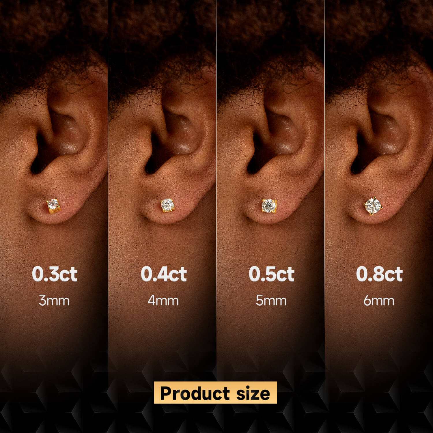 Round Cut Stud Earrings - Yellow Gold - Image 7