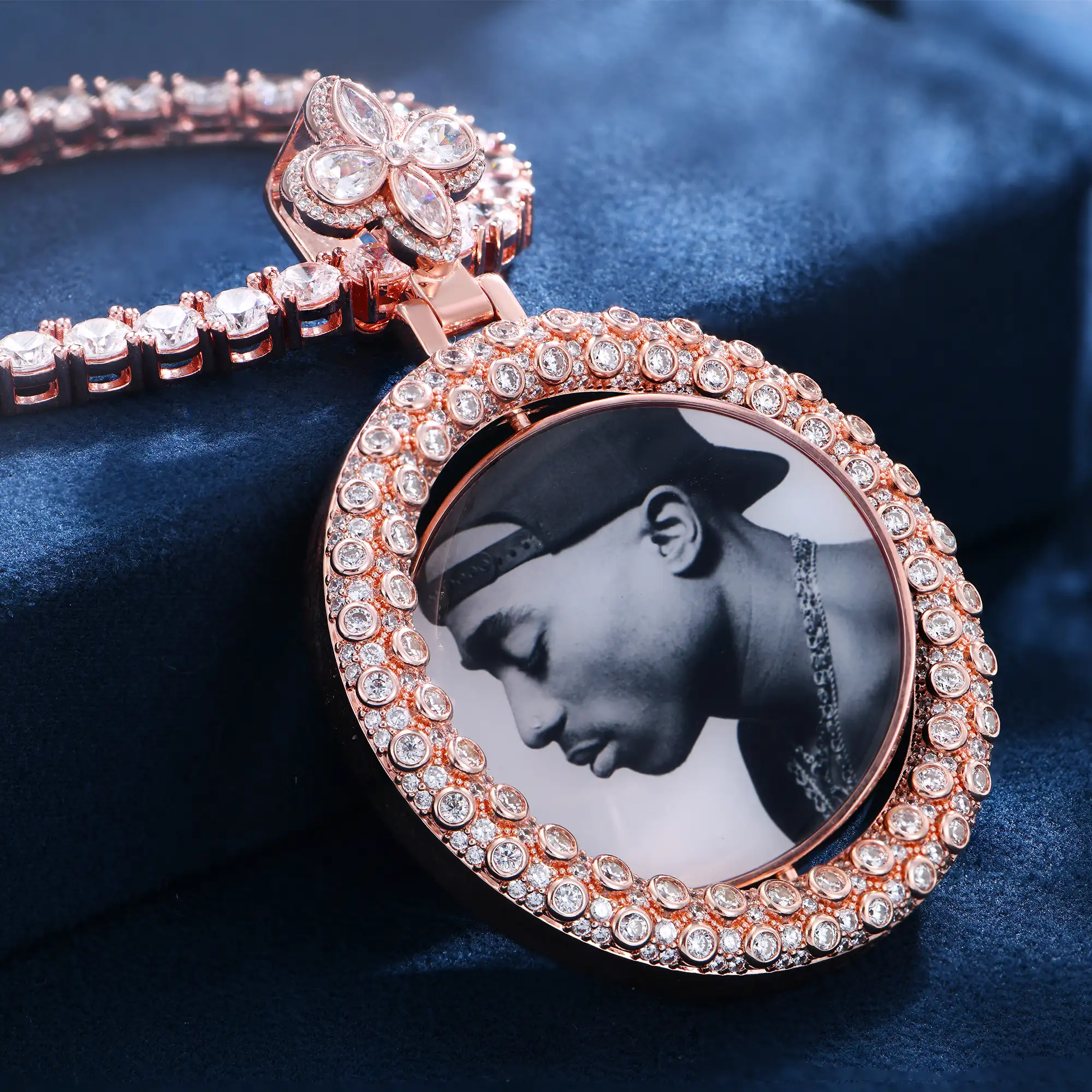 Custom Round Encrusted Photo Pendant - Image 3