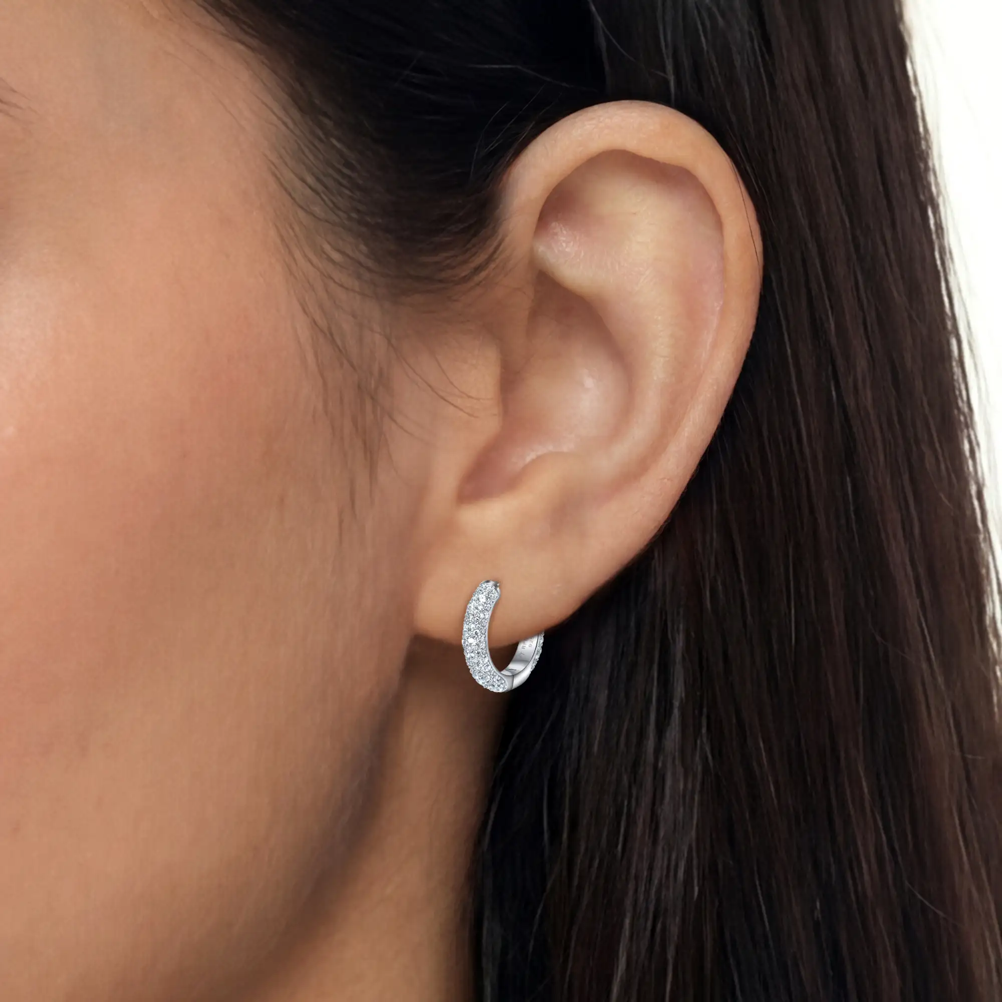 S925 Round Paved Hoop Earring - Medium - Image 3