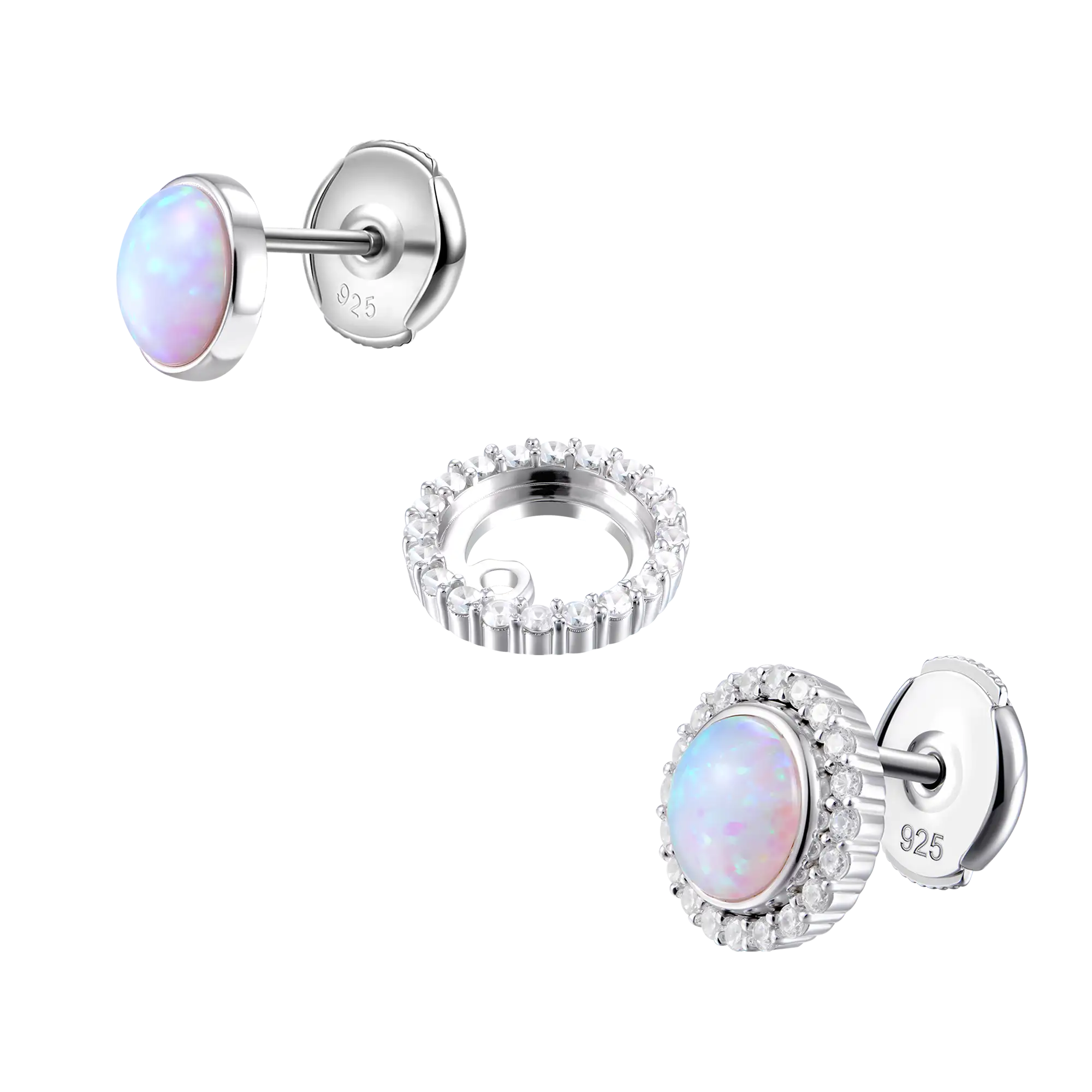 S925 Opal Halo Detachable Stud Earrings - Image 4