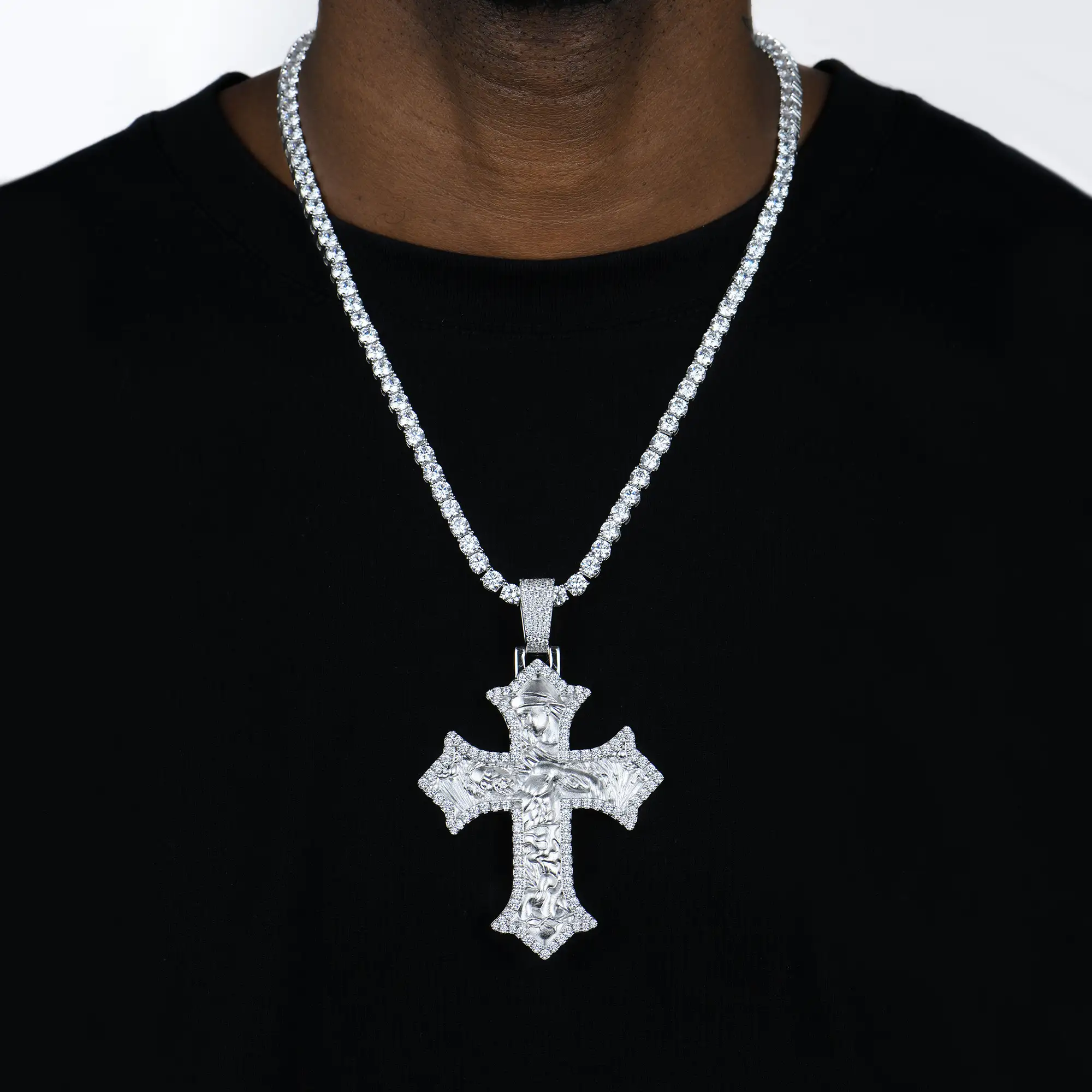 Large Gold Plated Sacred Devotion Cross Pendant - Image 2