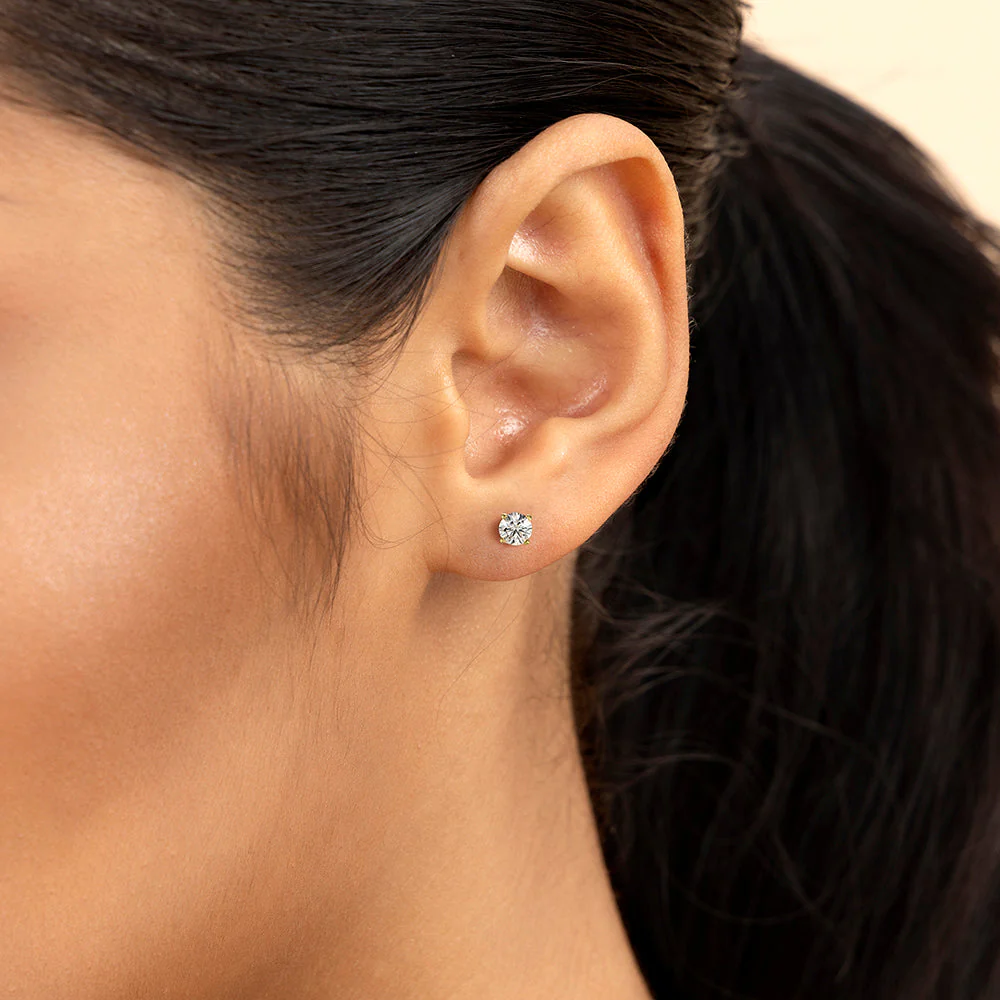 3mm Single Moissanite Solid Gold Round Diamond Stud Earring - Image 3