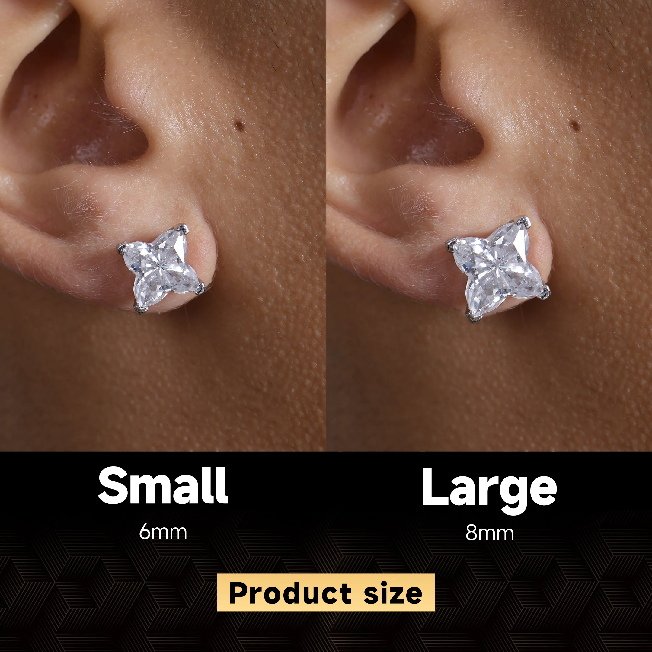 Moissanite S925 Solid Clover Cut Stud Earrings - White - Image 3