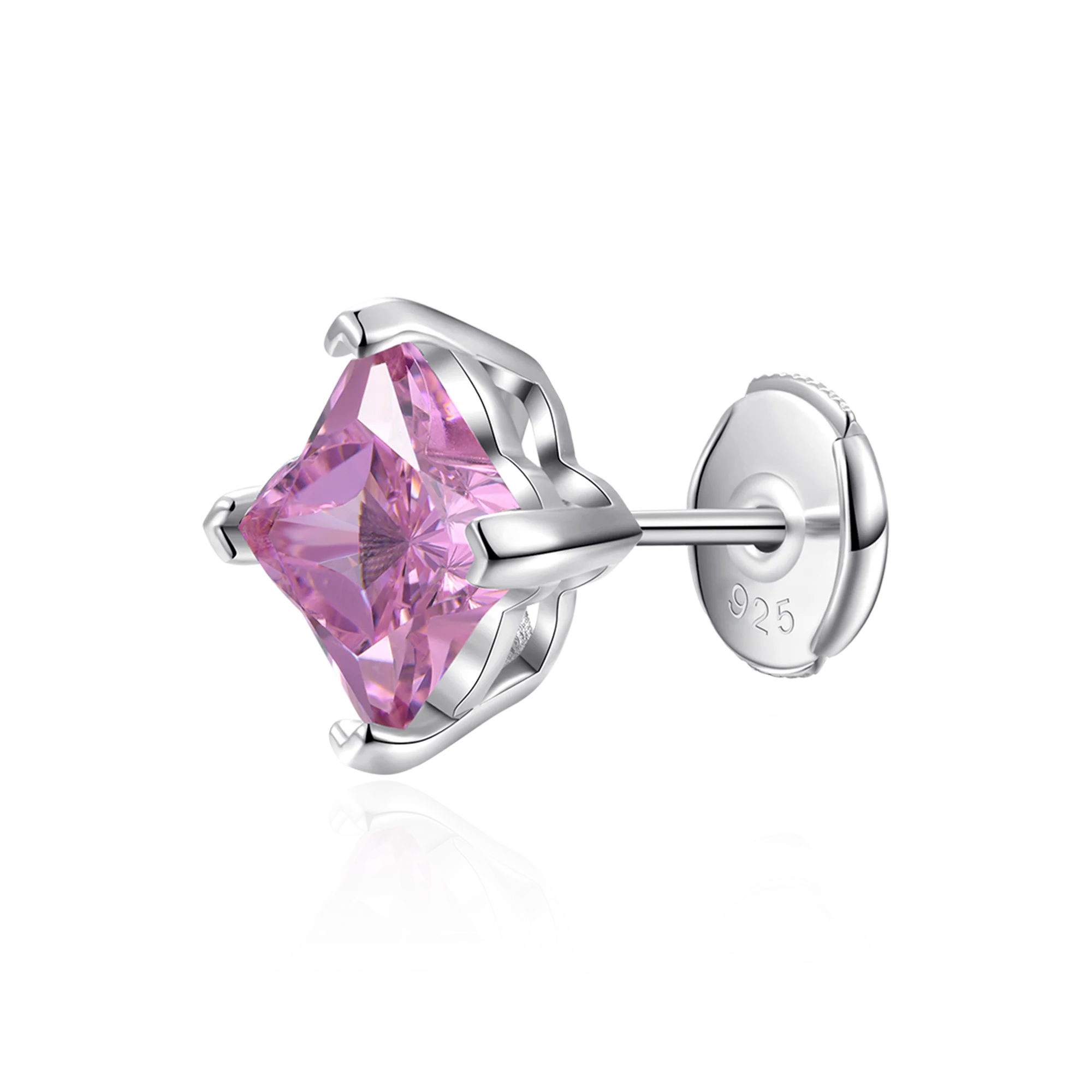 S925 Solid Clover Cut Stud Earrings - Pink - Image 4