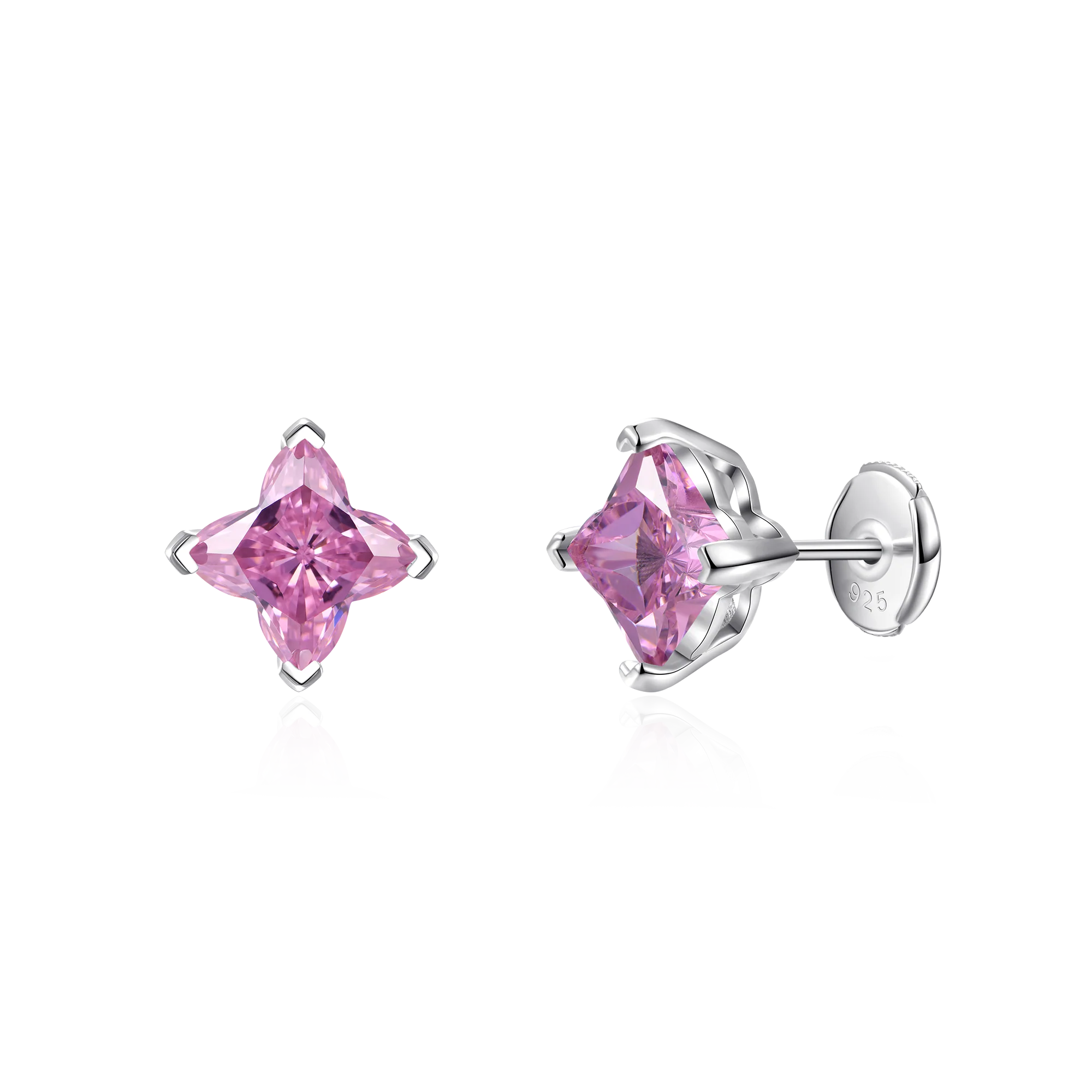 S925 Solid Clover Cut Stud Earrings - Pink