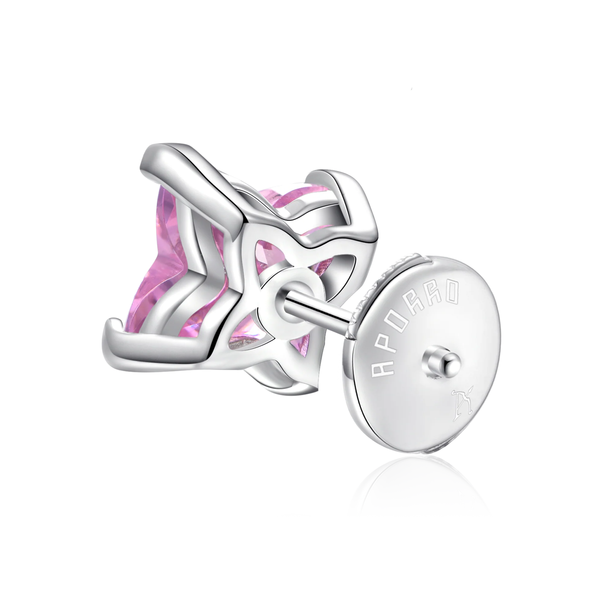 S925 Solid Clover Cut Stud Earrings - Pink - Image 5