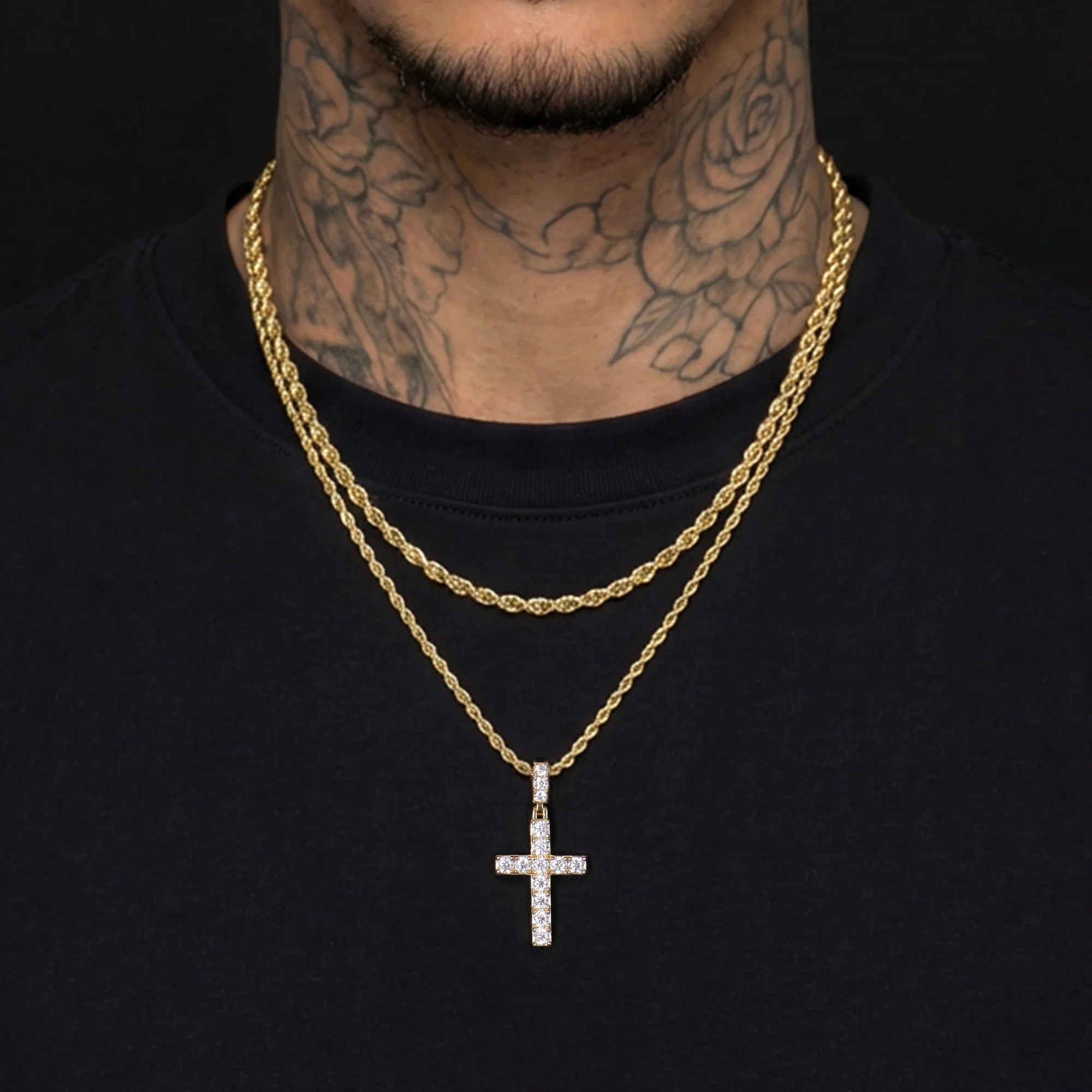 Solid Tennis Cross Pendant & Chain Trinity Set