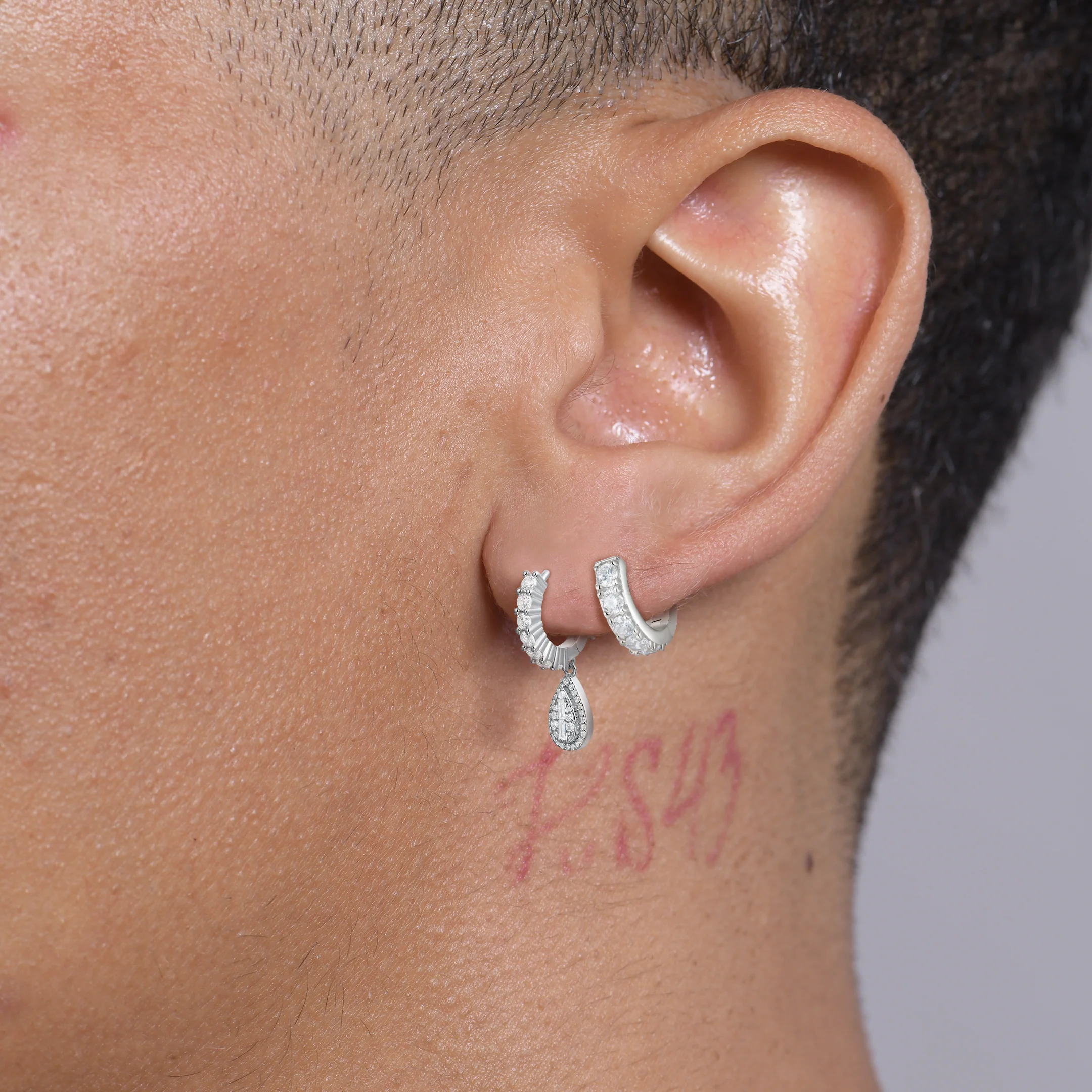S925 Teardrop Baguette Dangly & Classic Hoop Earring Set