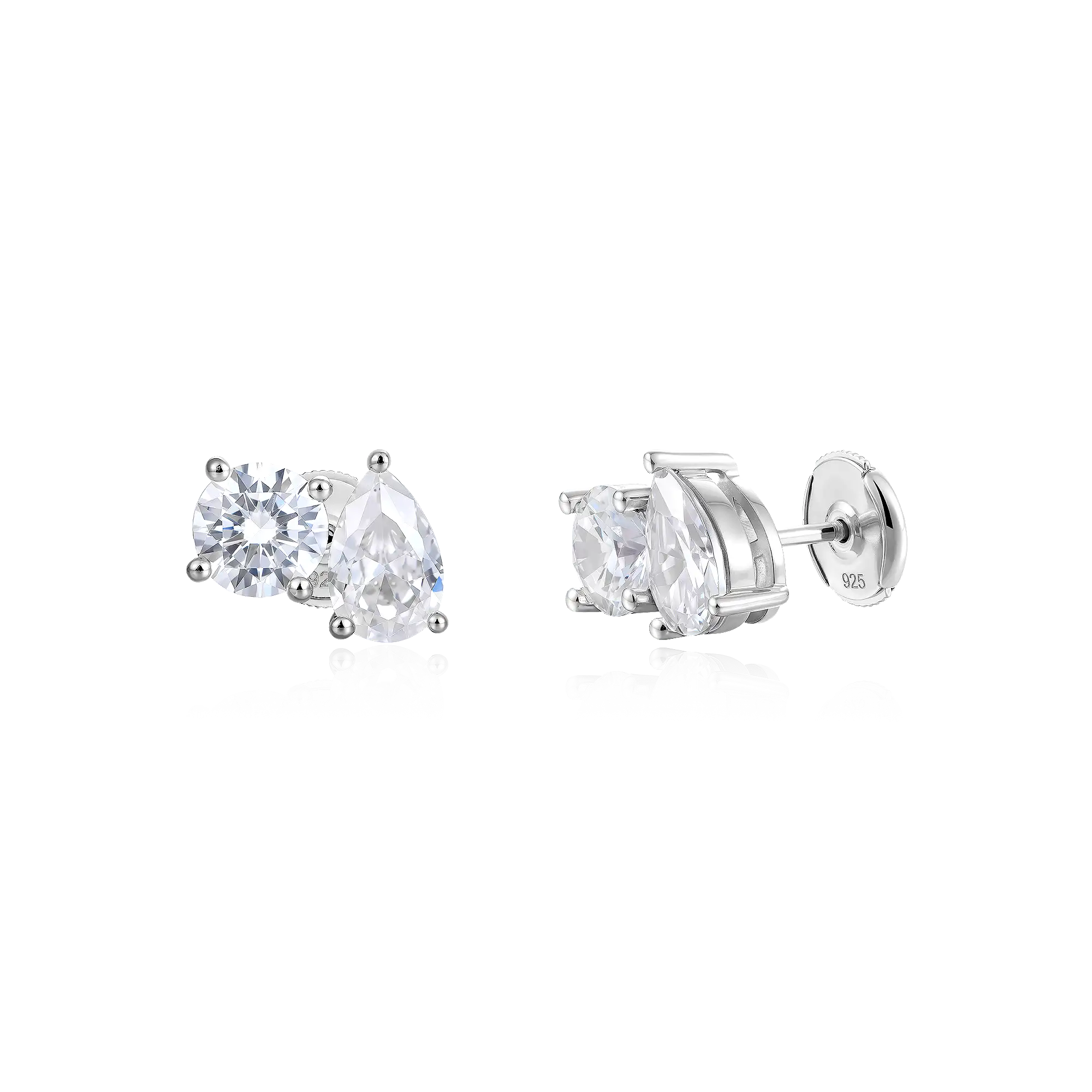 Moissanite S925 Toi et Moi Round & Pear Stud Earrings - Image 3