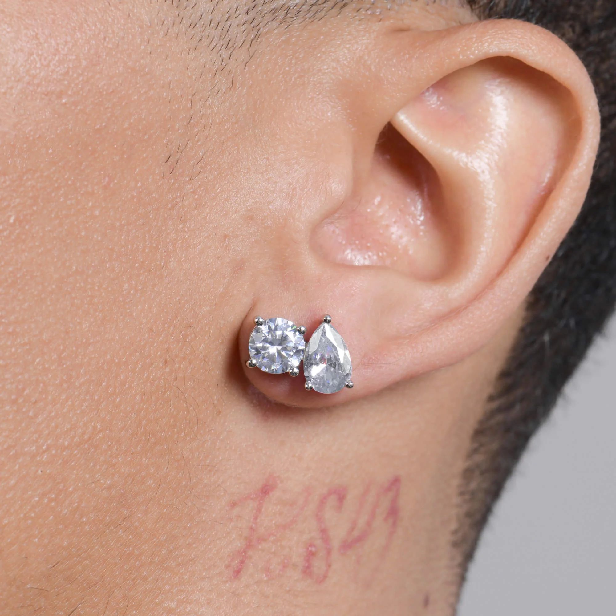 Moissanite S925 Toi et Moi Round & Pear Stud Earrings - Image 4