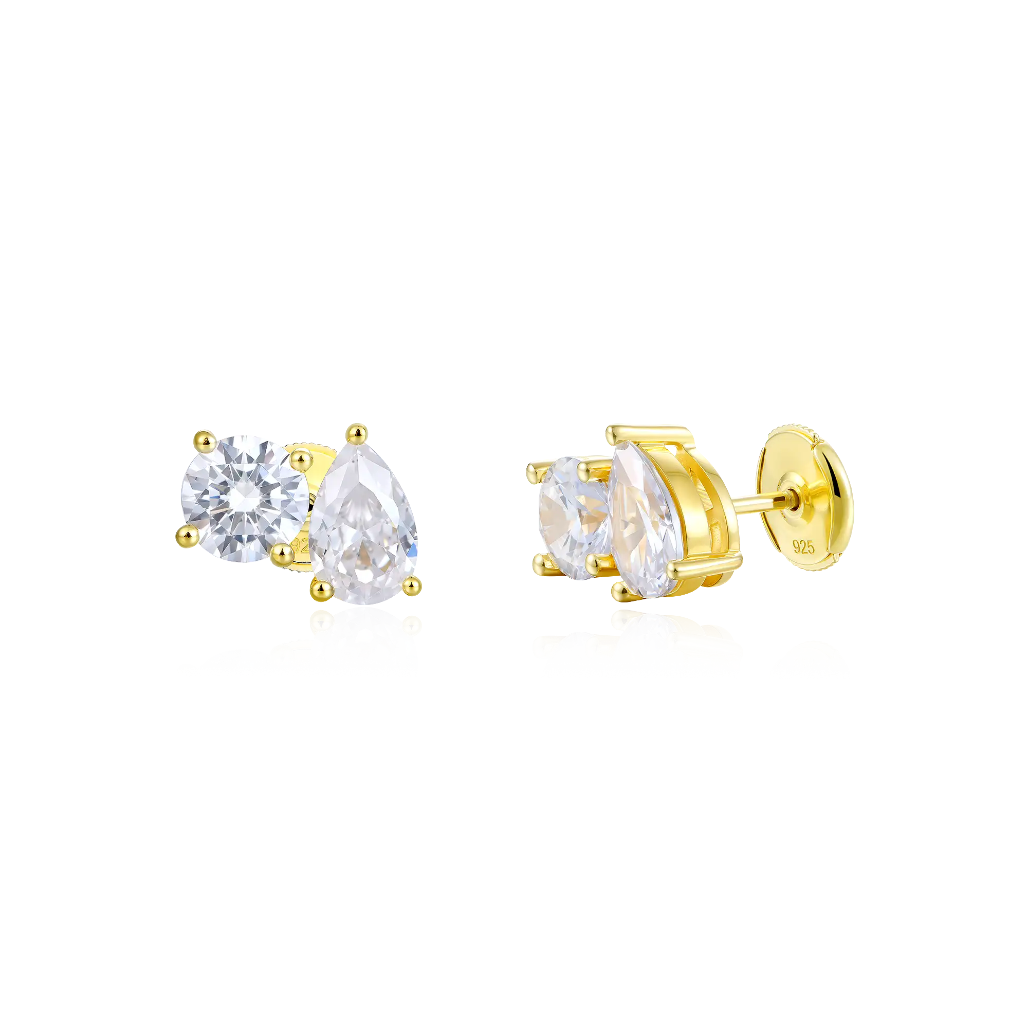 Moissanite S925 Toi et Moi Round & Pear Stud Earrings - Image 5