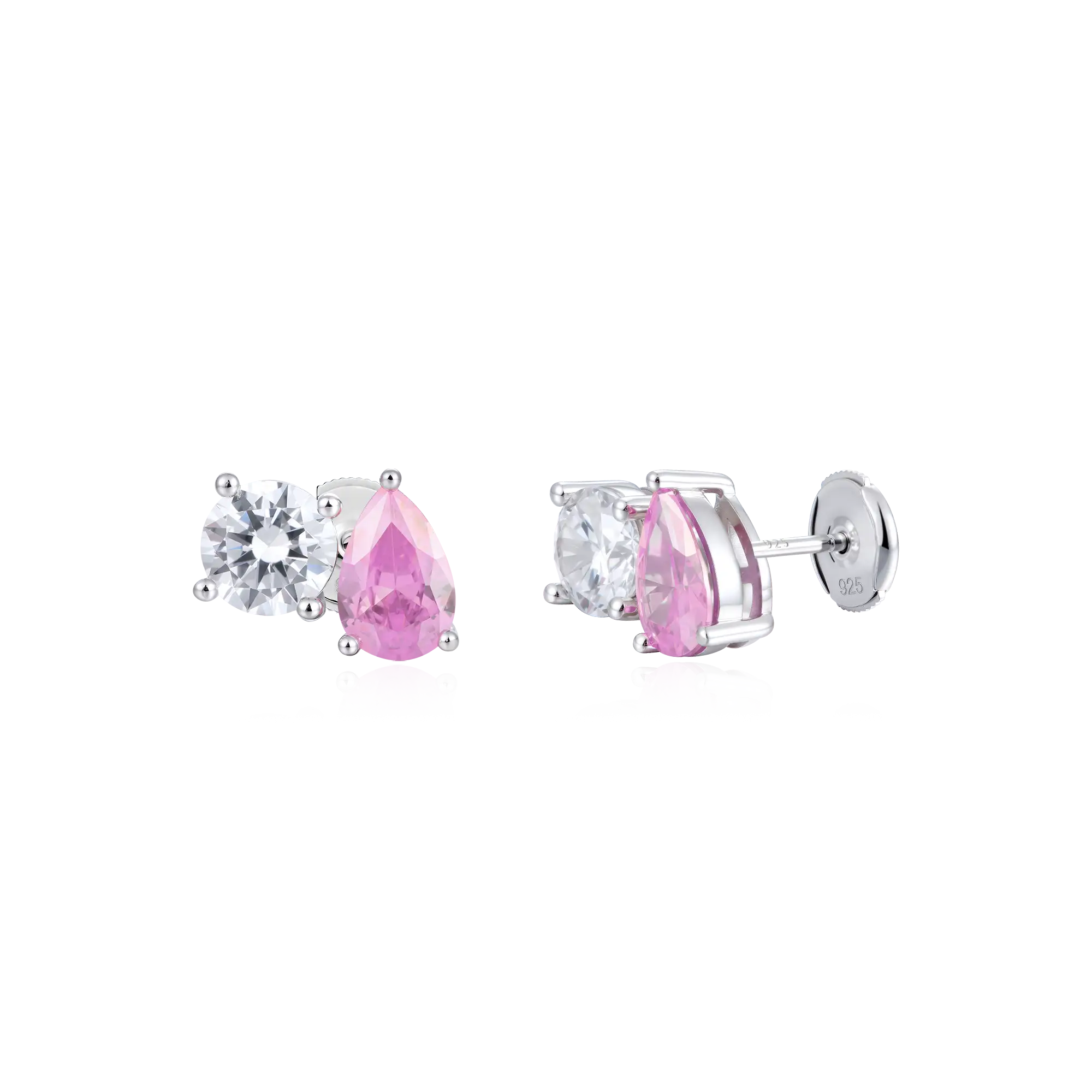 Moissanite S925 Toi et Moi Round & Pear Stud Earrings - Image 6