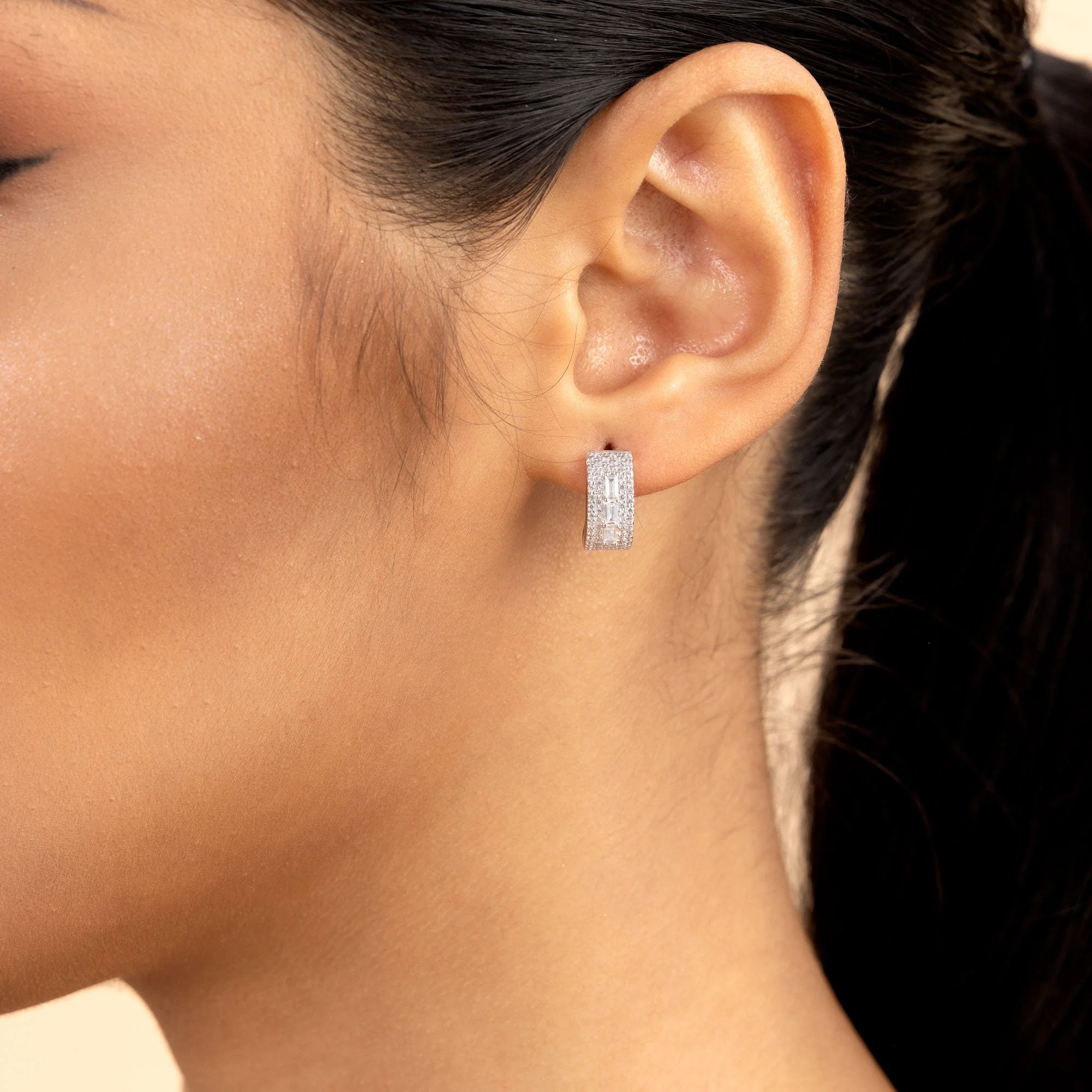 Tri-Baguette Hoop Earring-Single - Image 3