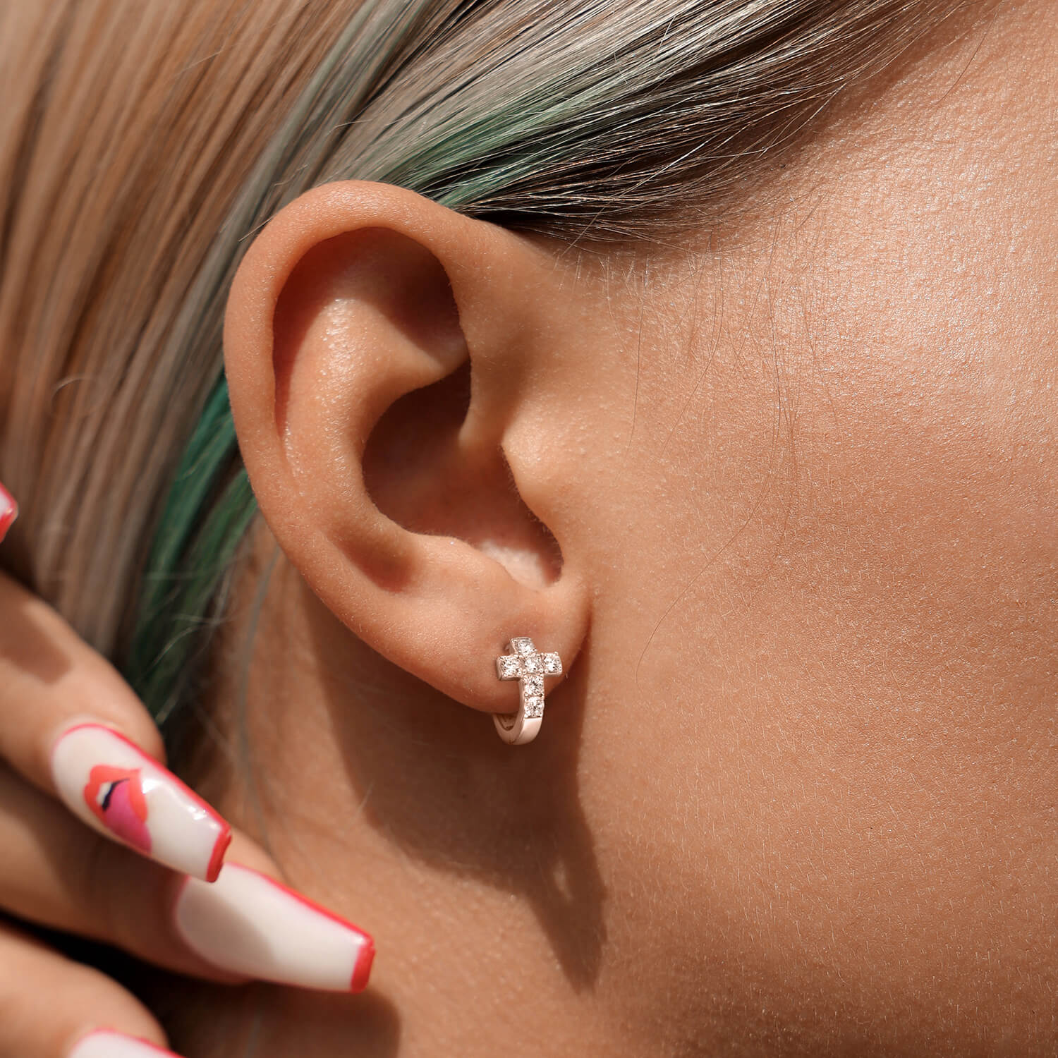 S925 Cross Hoop Earrings - Pair - Image 3