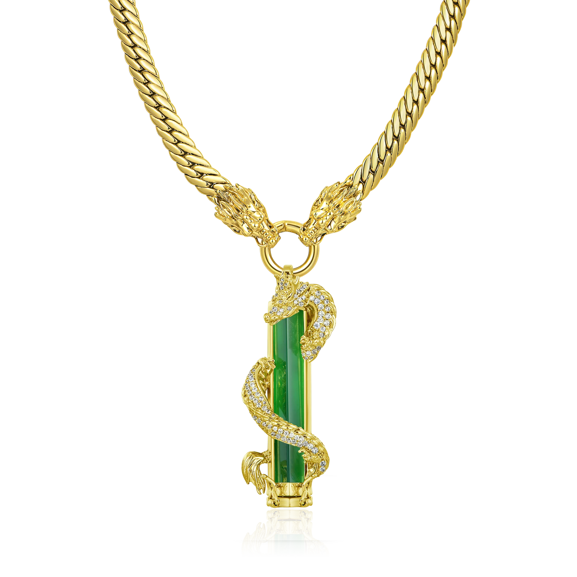 WONG Dragon Jade Pillar Cuban Chain & Pendant Set - Image 3
