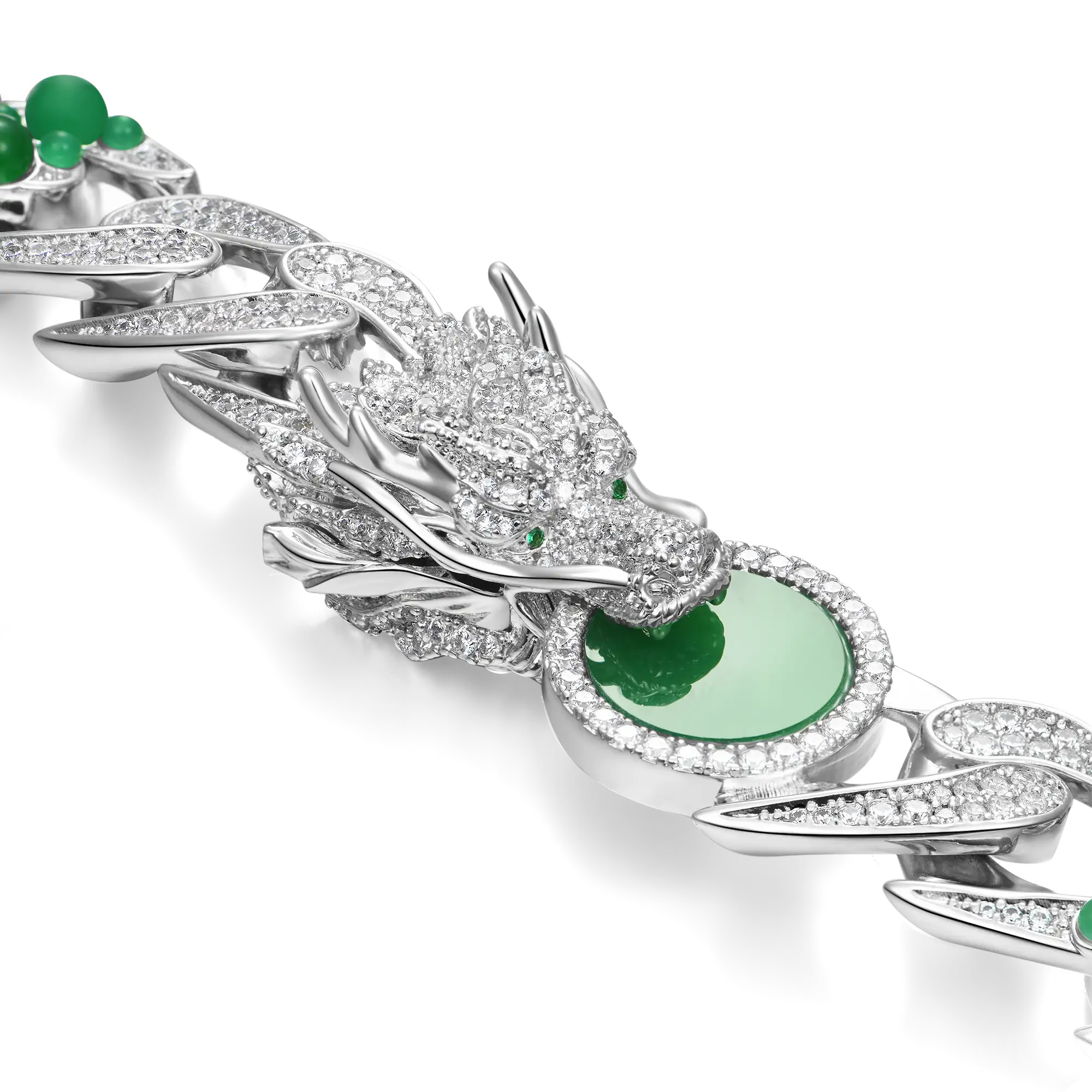 WONG Ⅱ Ridge Iced Jade Beads Cuban Necklace - 15mm - Image 3